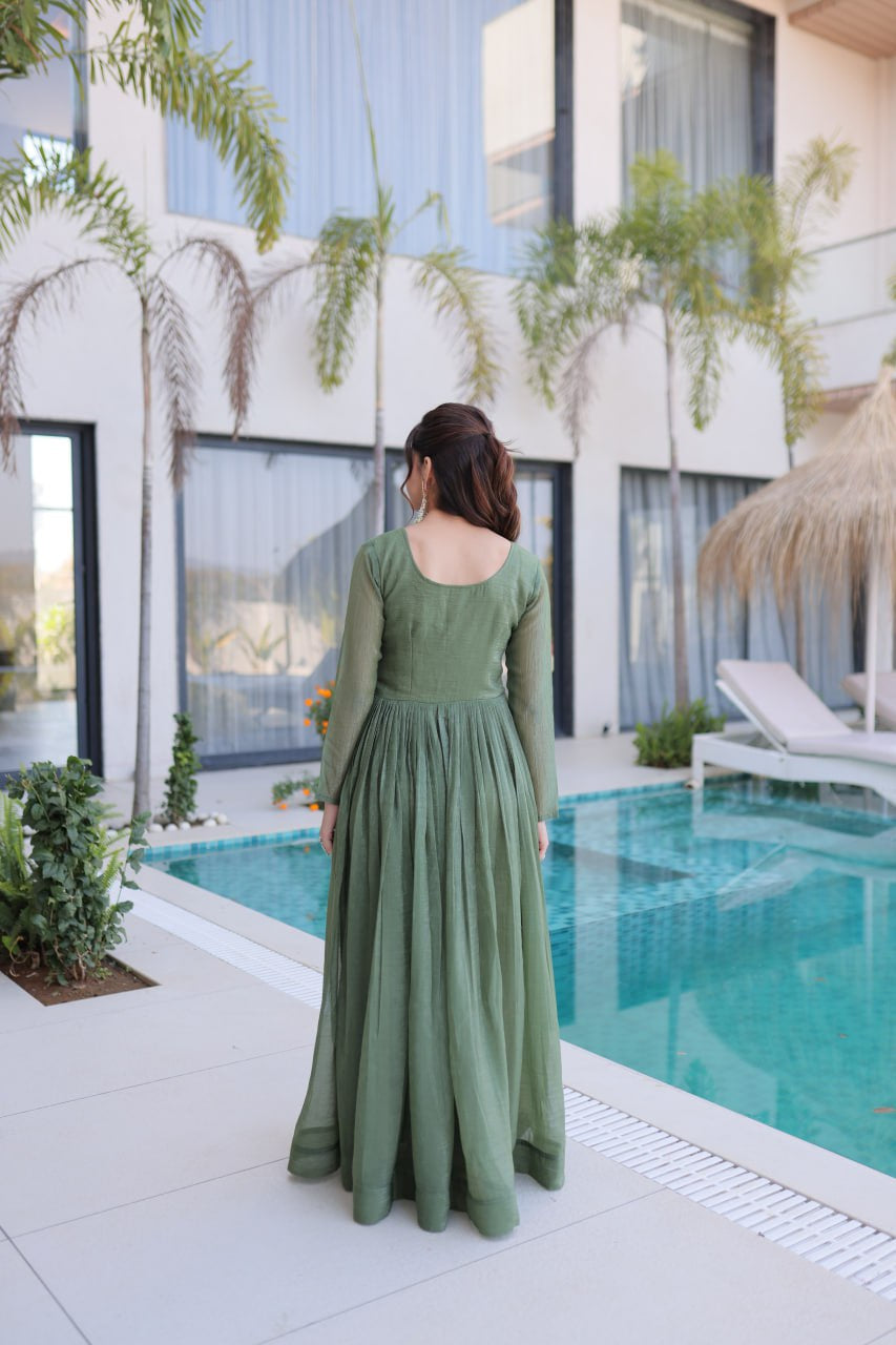 Womenline Olive Green Color Embroidered Anarkali Gown