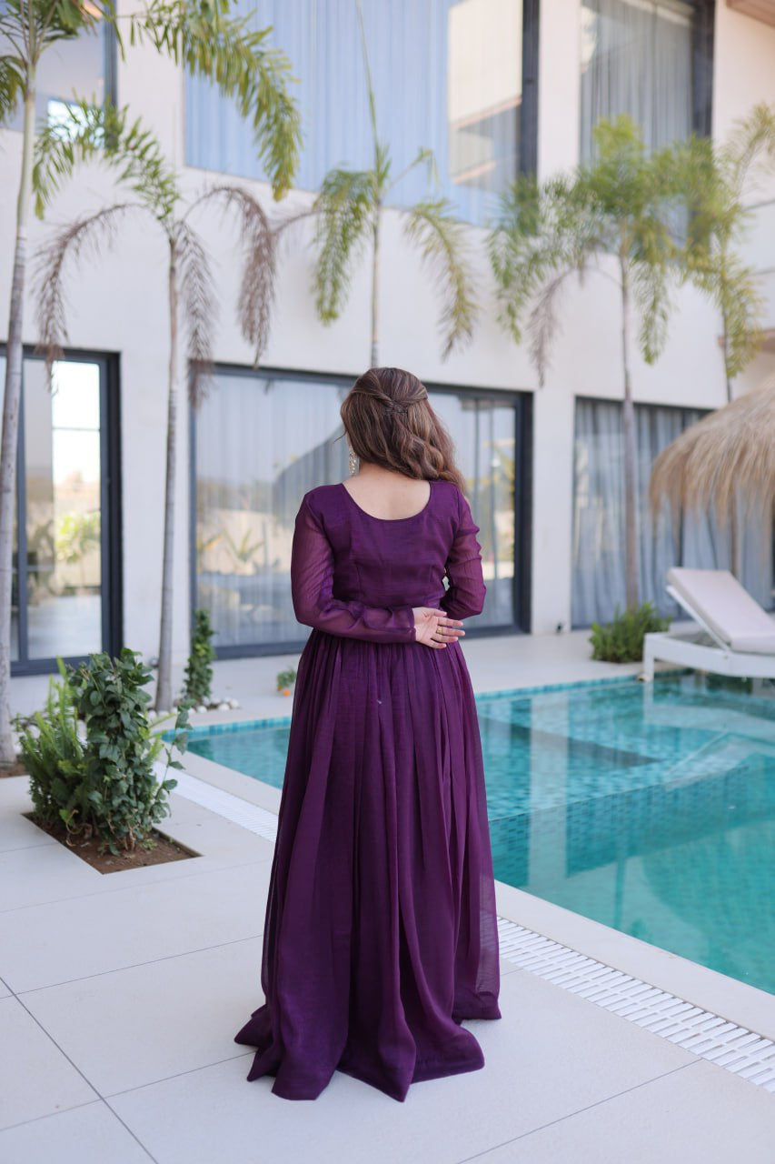 Womenline Royal Purple Color Embroidered Anarkali Gown