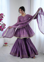 Womenline Lavender Luxe Designer Sharara Suit Set with Lurex Dupatta