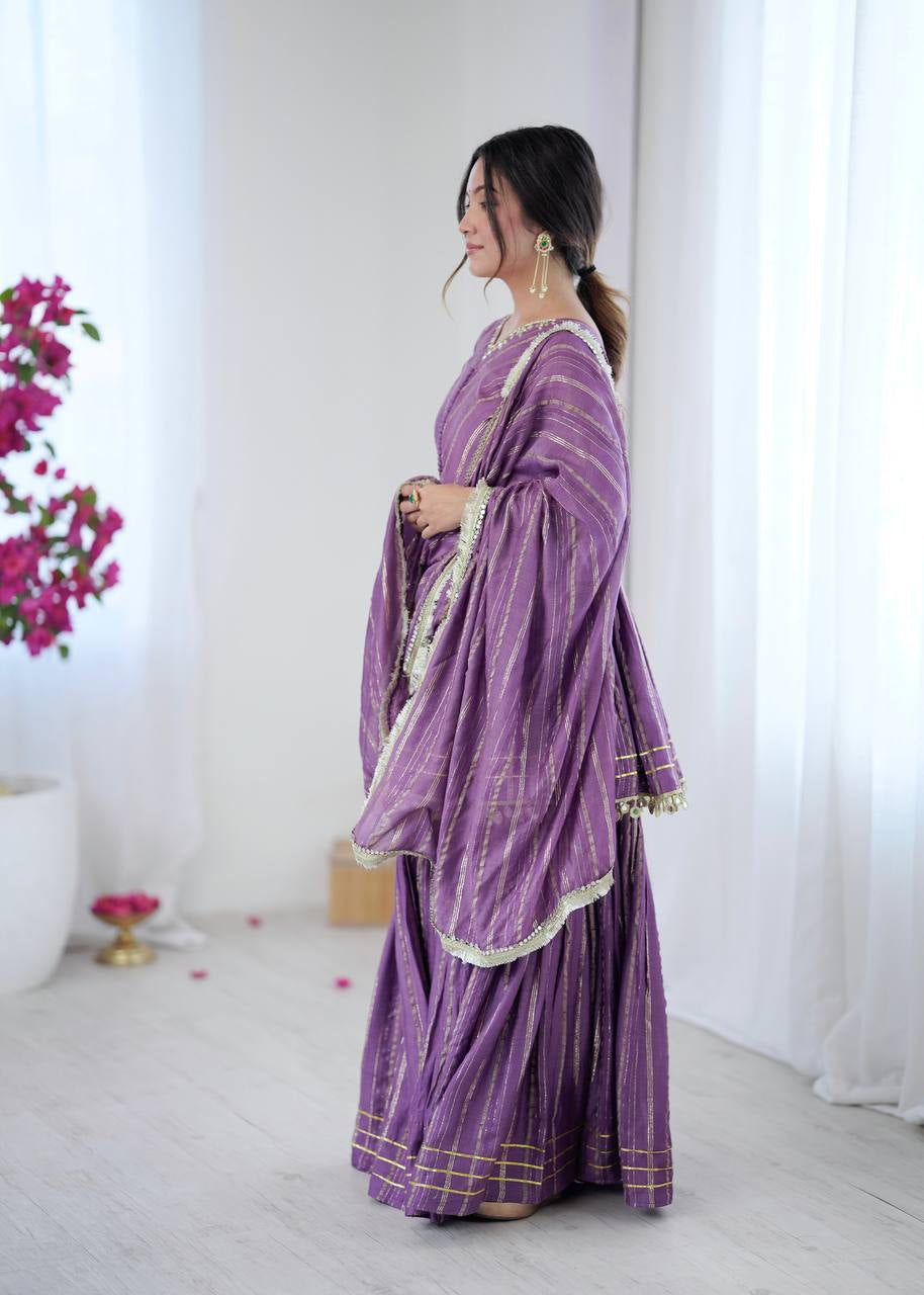 Womenline Lavender Luxe Designer Sharara Suit Set with Lurex Dupatta