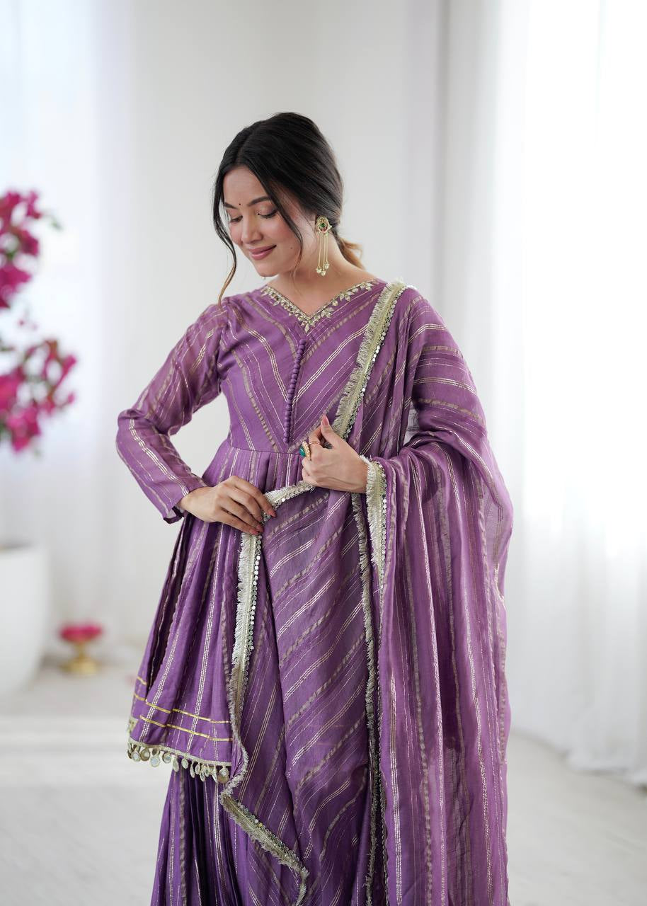 Womenline Lavender Luxe Designer Sharara Suit Set with Lurex Dupatta