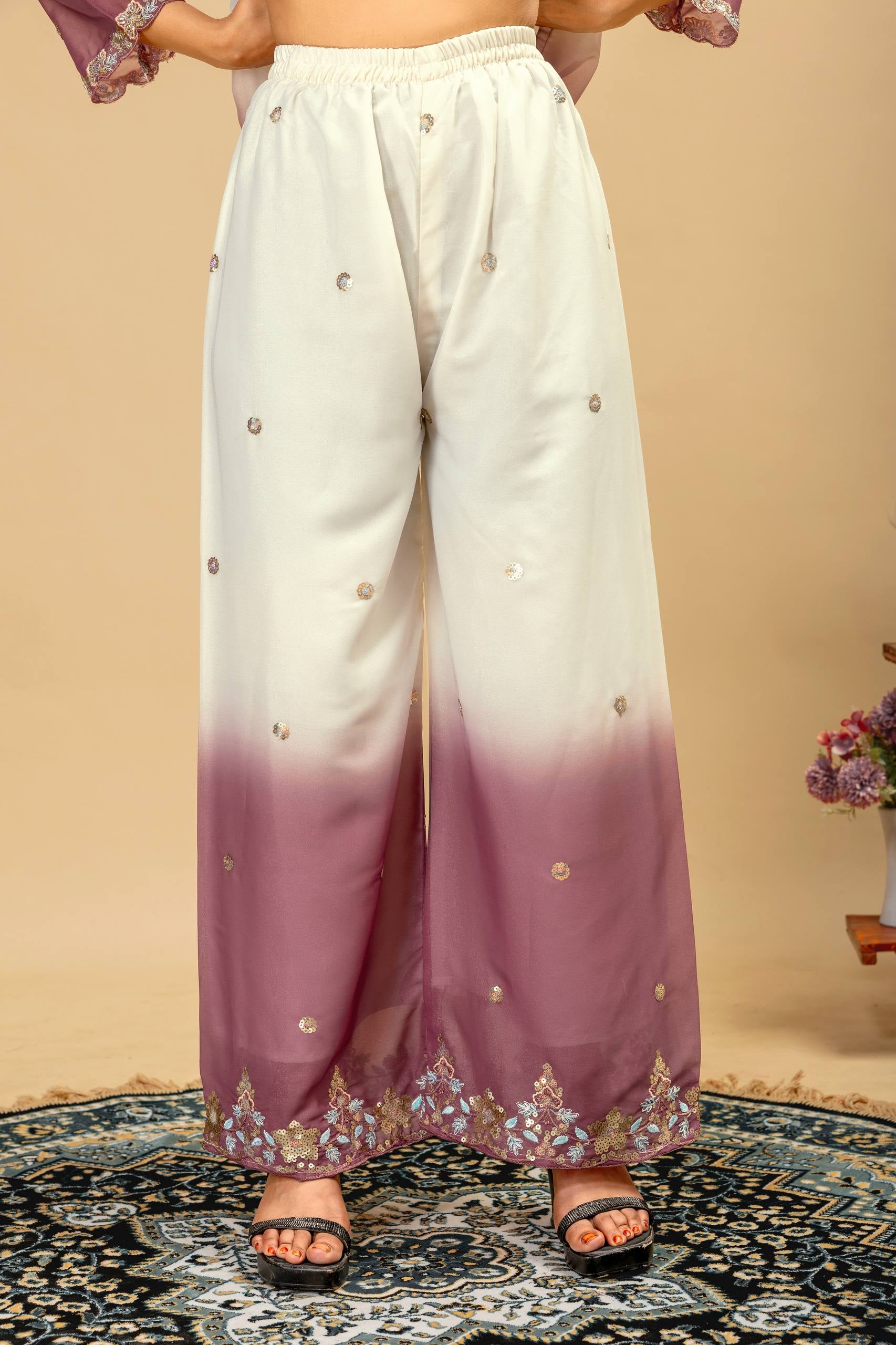 Womenline Lavender Mist Embroidered Palazzo Suit with Elegant Dupatta