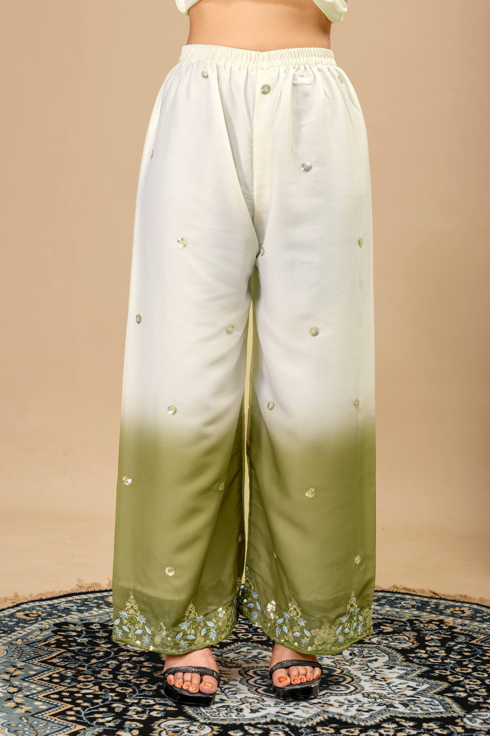 Womenline Olive Mist Embroidered Palazzo Suit with Graceful Dupatta