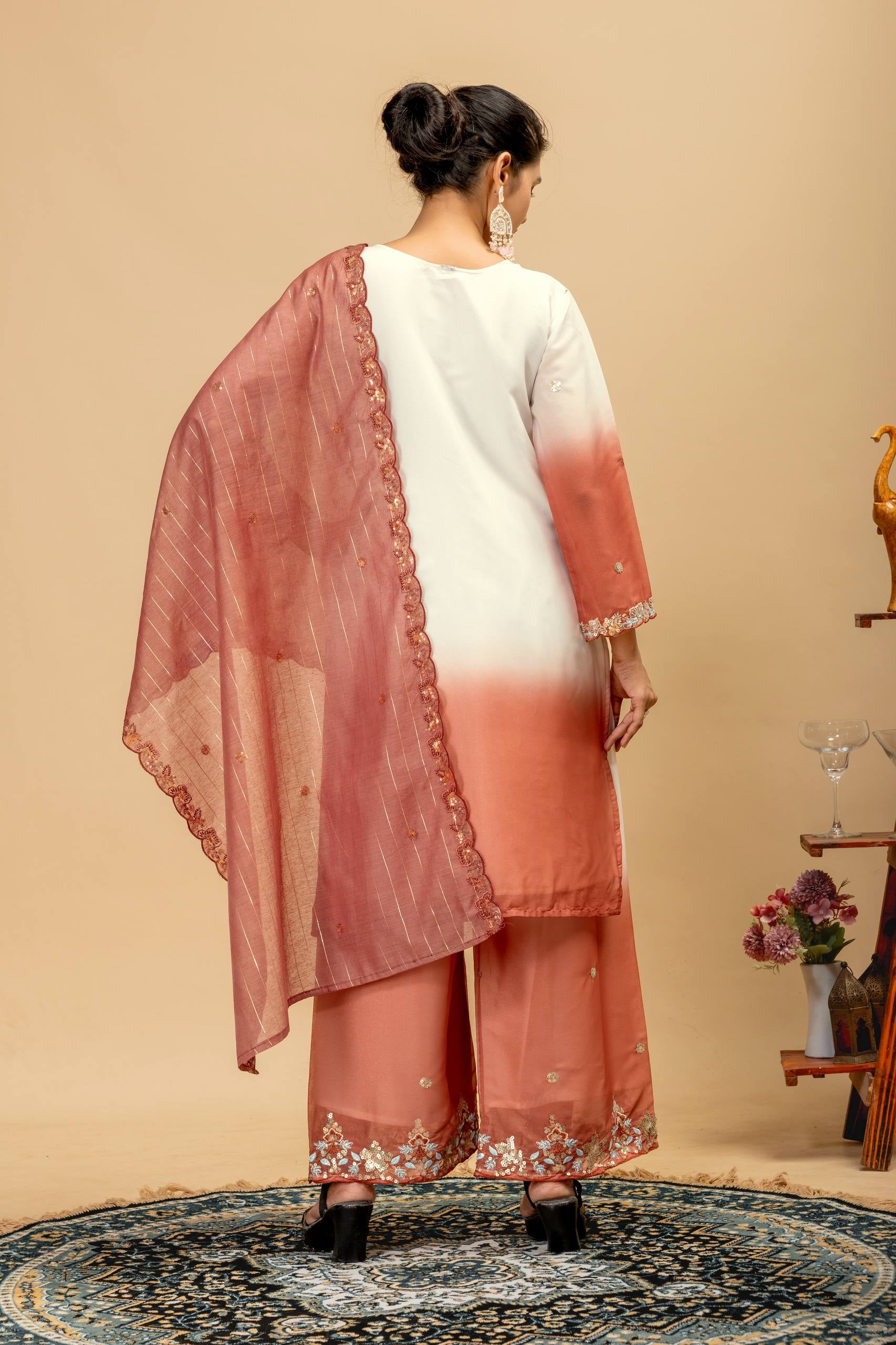 Womenline Rose Blush Embroidered Palazzo Suit with Elegant Dupatta