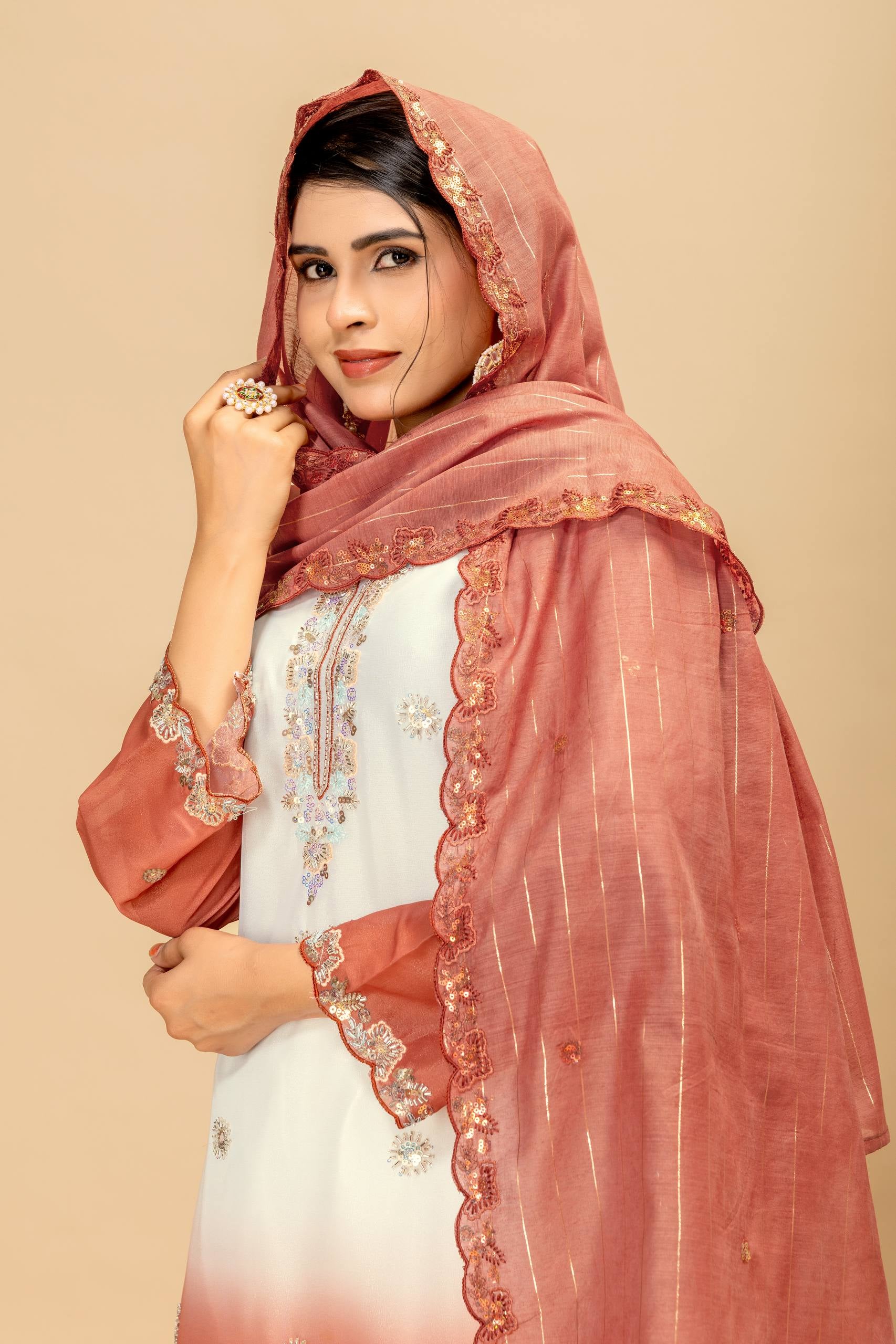 Womenline Rose Blush Embroidered Palazzo Suit with Elegant Dupatta