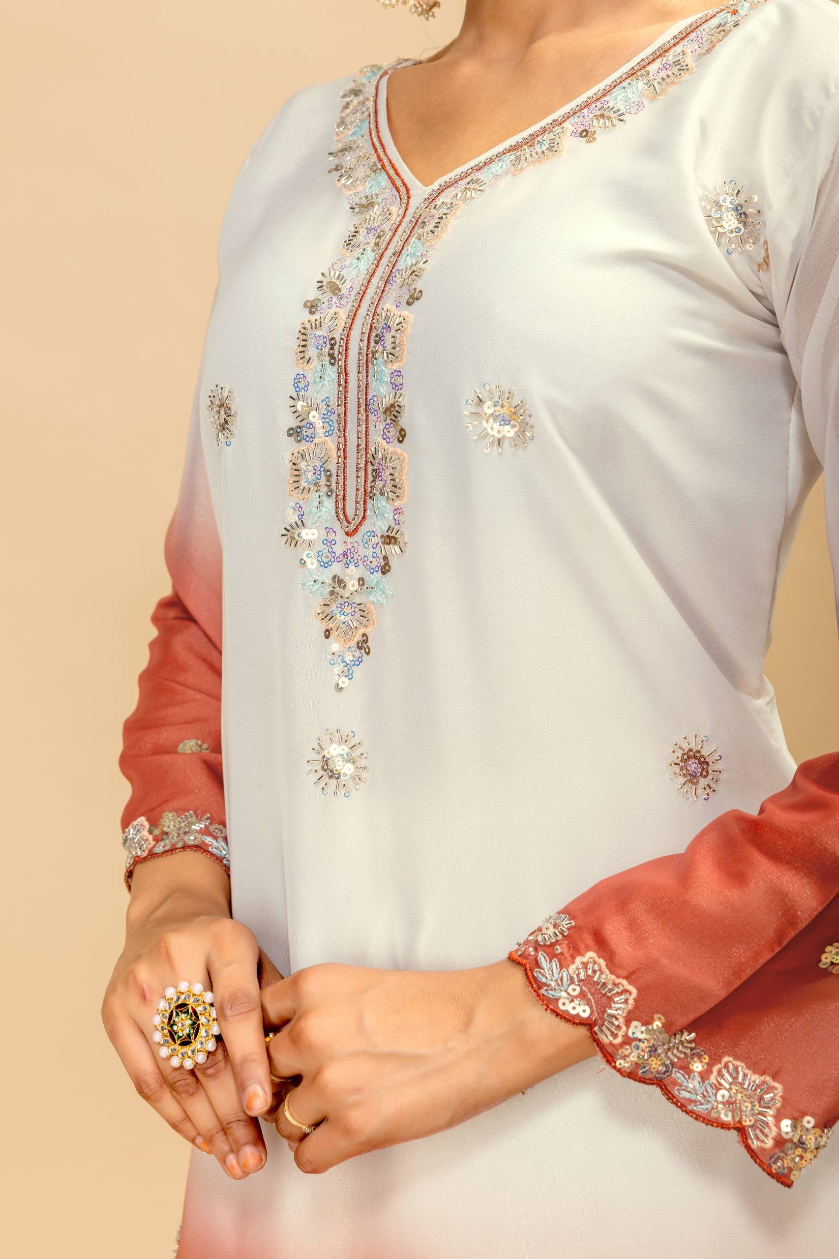 Womenline Rose Blush Embroidered Palazzo Suit with Elegant Dupatta