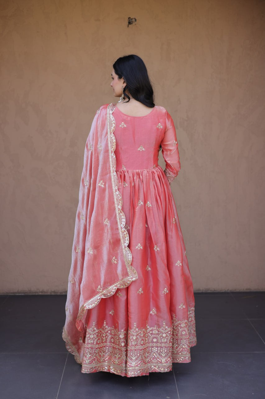 Womenline Blush Pink Royal Anarkali Gown with Embroidered Dupatta