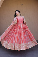 Womenline Blush Pink Royal Anarkali Gown with Embroidered Dupatta