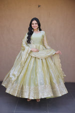 Womenline Pistachio Green Regal Anarkali Gown with Designer Dupatta
