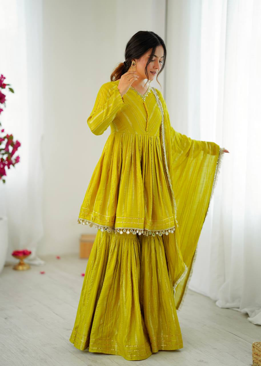 Womenline Sunlit Citrine Designer Sharara Suit Set with Lurex Dupatta