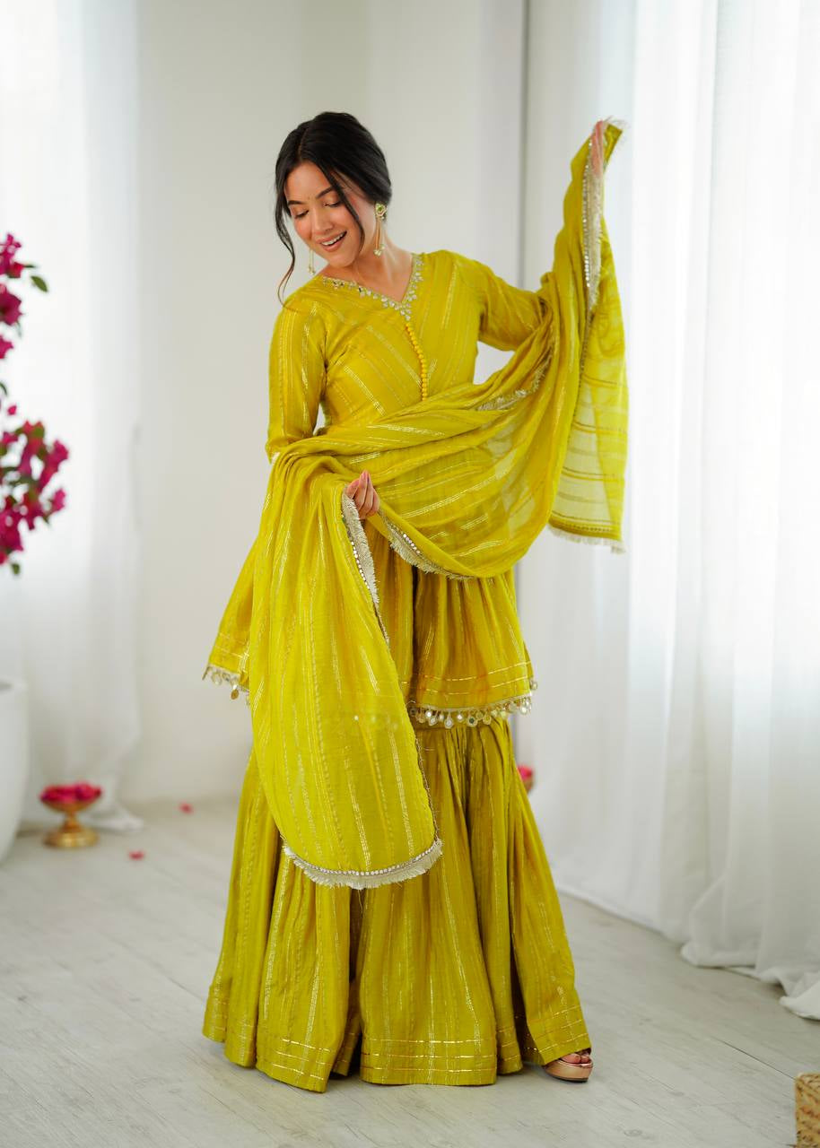 Womenline Sunlit Citrine Designer Sharara Suit Set with Lurex Dupatta
