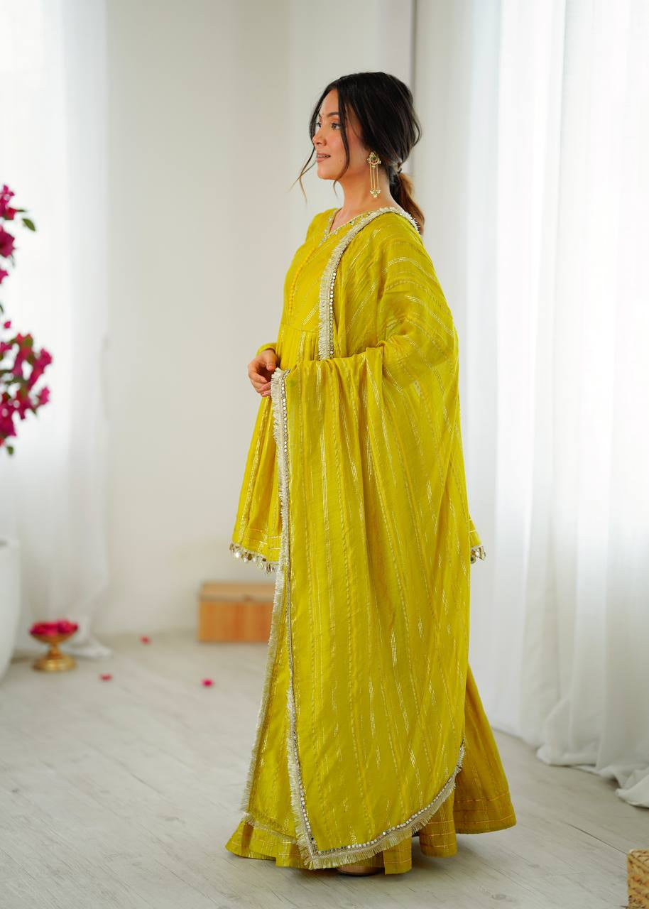 Womenline Sunlit Citrine Designer Sharara Suit Set with Lurex Dupatta