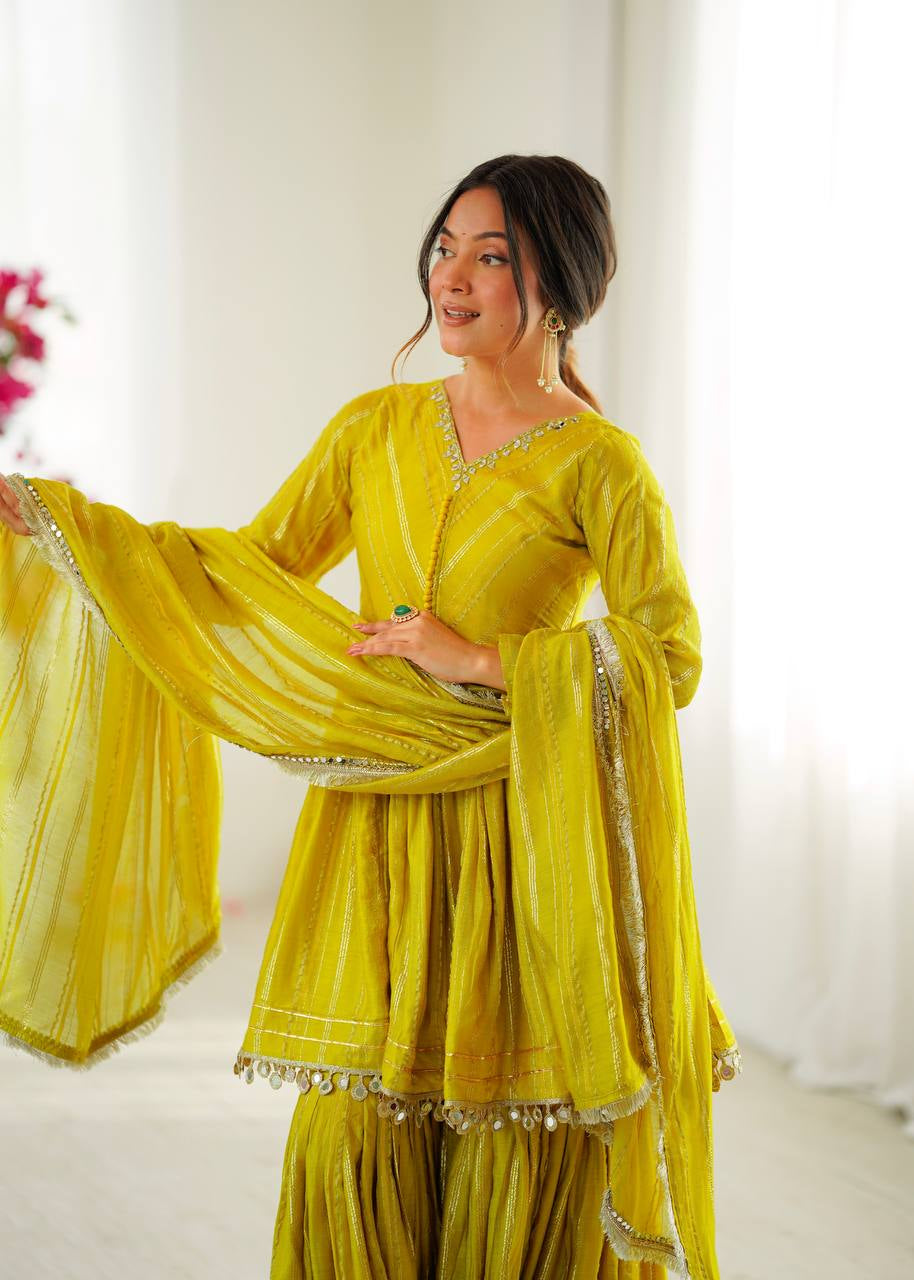 Womenline Sunlit Citrine Designer Sharara Suit Set with Lurex Dupatta
