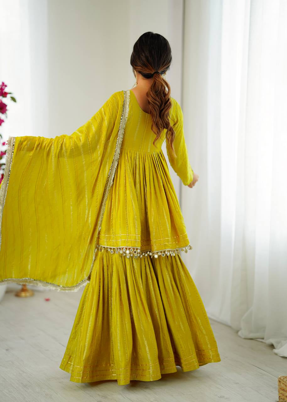Womenline Sunlit Citrine Designer Sharara Suit Set with Lurex Dupatta