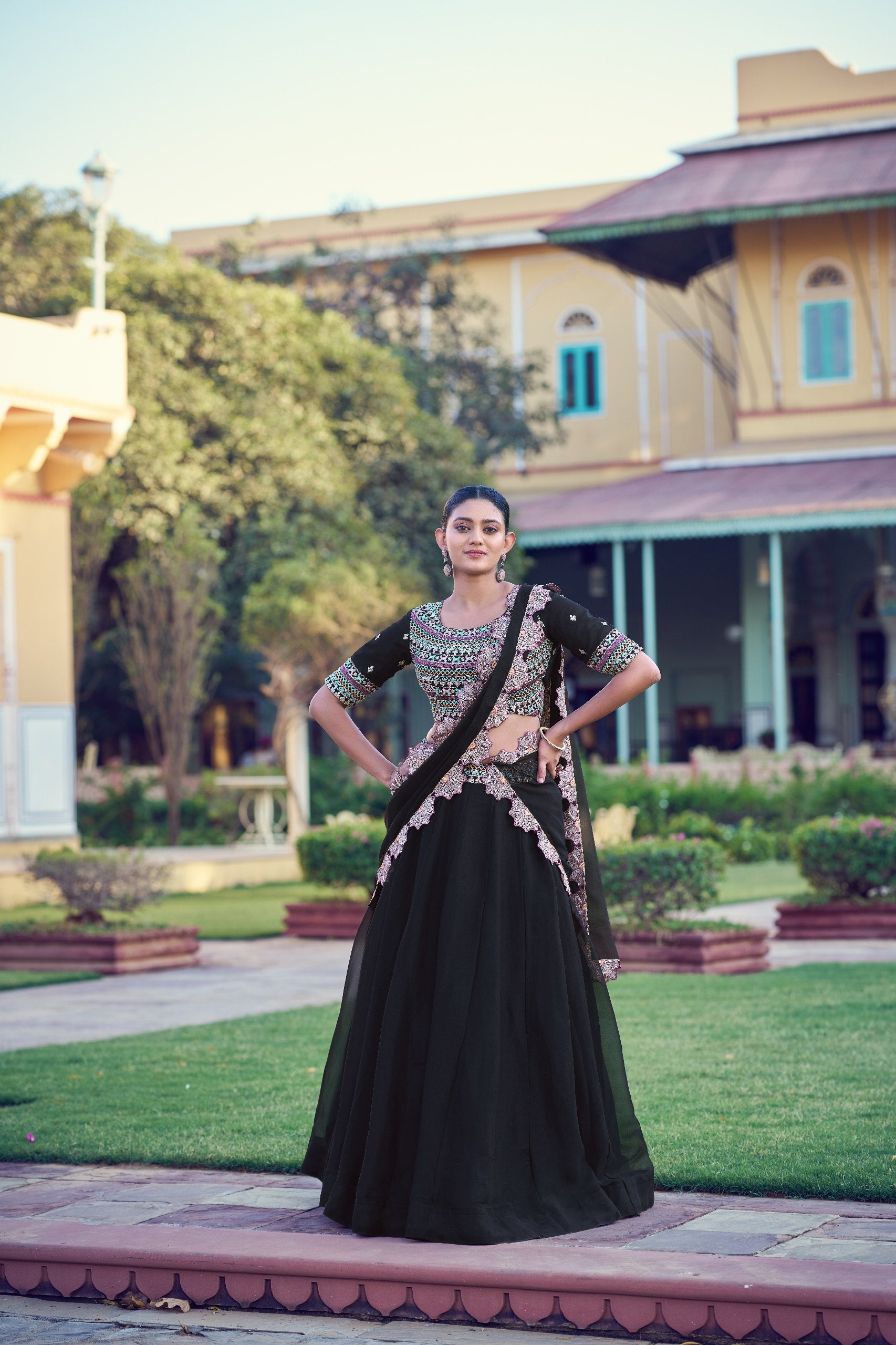 Womenline Midnight Grace Embroidered Lehenga with Designer Dupatta