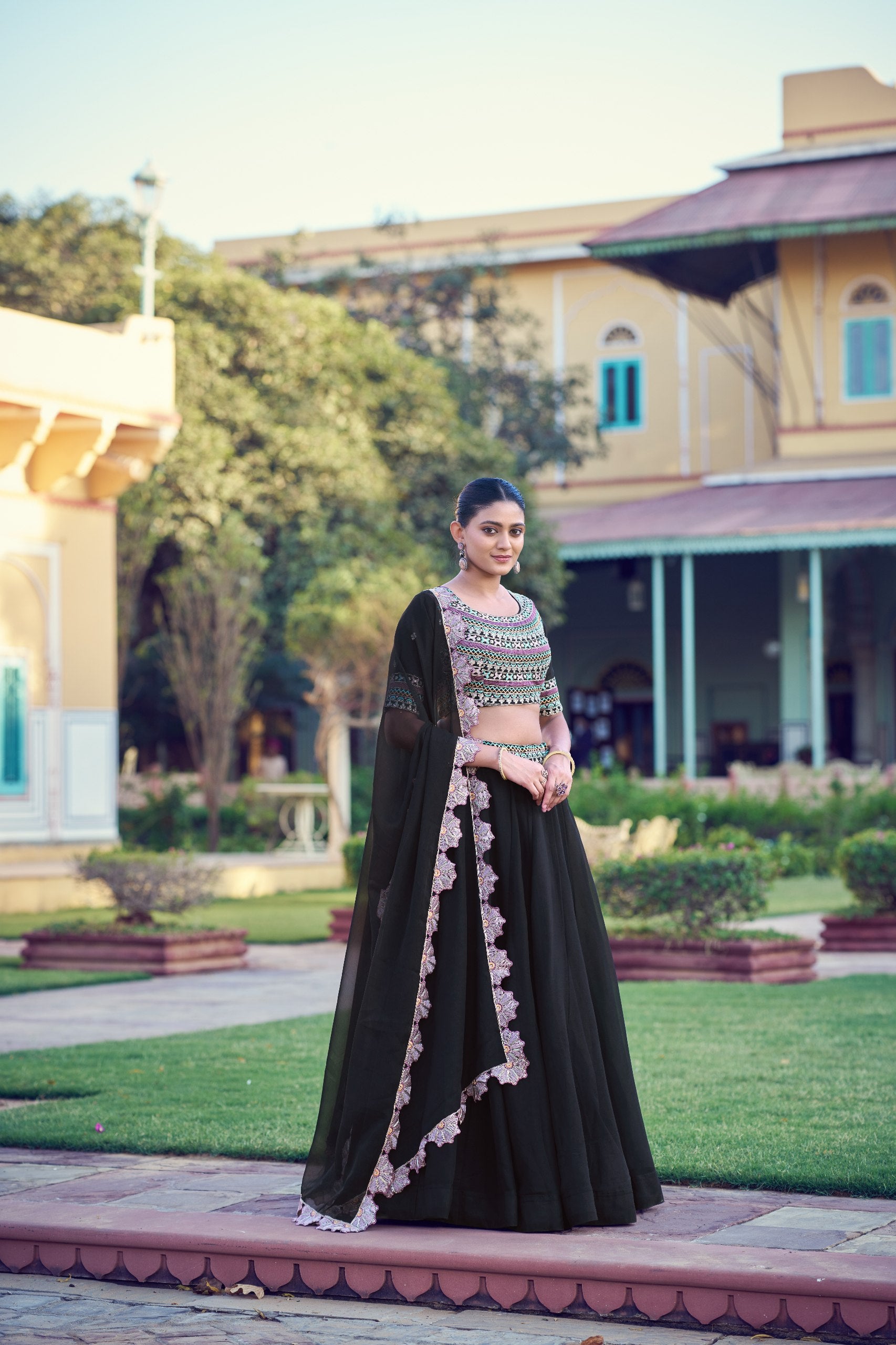 Womenline Midnight Grace Embroidered Lehenga with Designer Dupatta