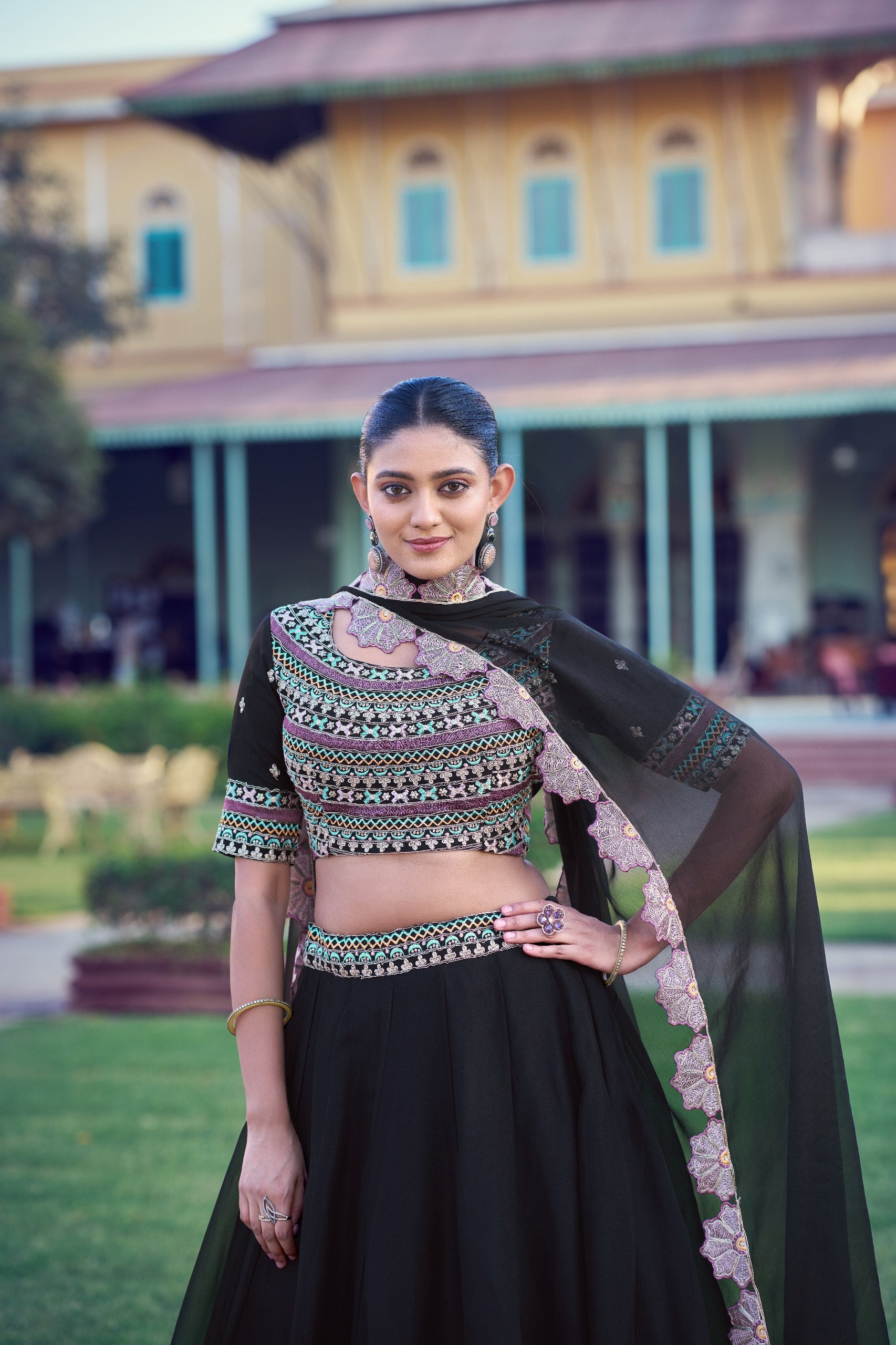 Womenline Midnight Grace Embroidered Lehenga with Designer Dupatta