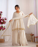 Womenline Ivory Pearl Luxe Sharara Suit Set with Golden Lurex Dupatta