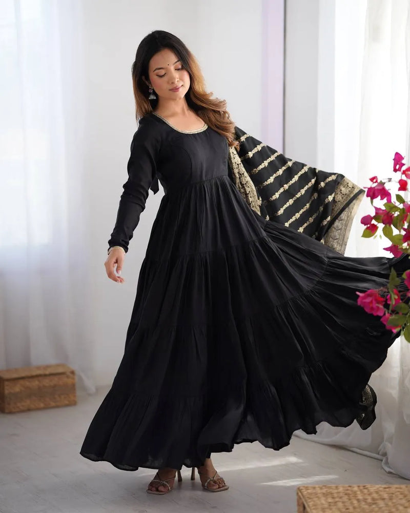 Womenline Black Color Fully Flair Anarkali Suit