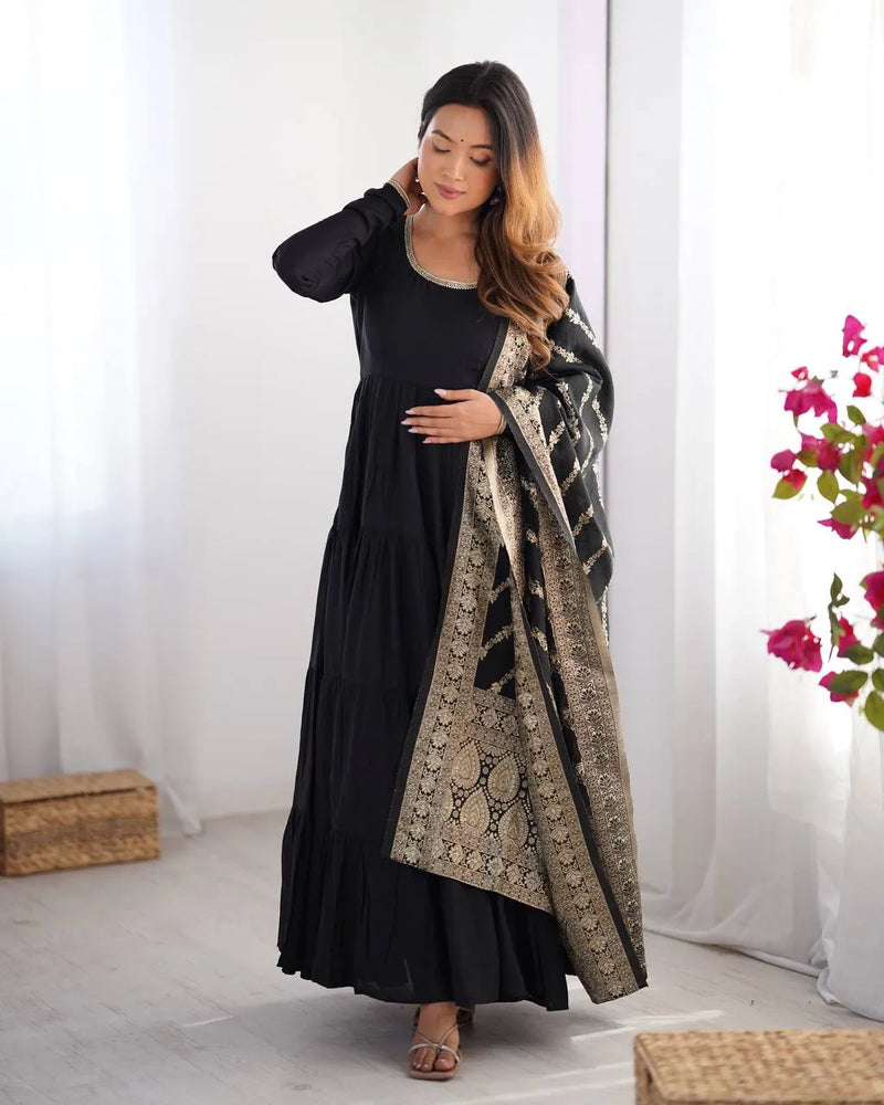 Womenline Black Color Fully Flair Anarkali Suit