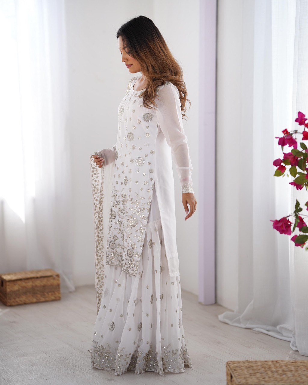 Womenline White Color Stylish Sharara