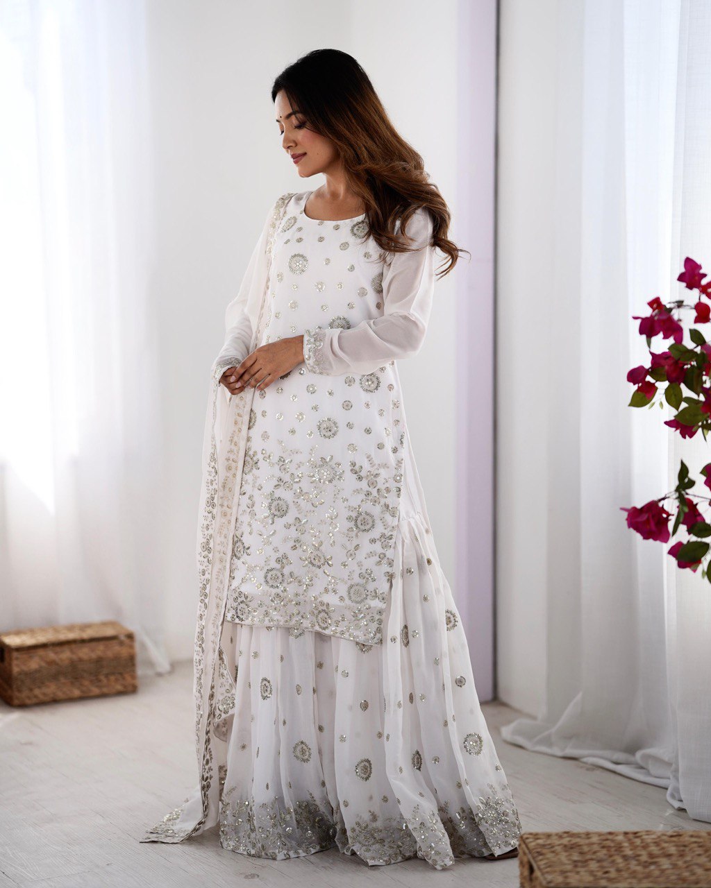 Womenline White Color Stylish Sharara