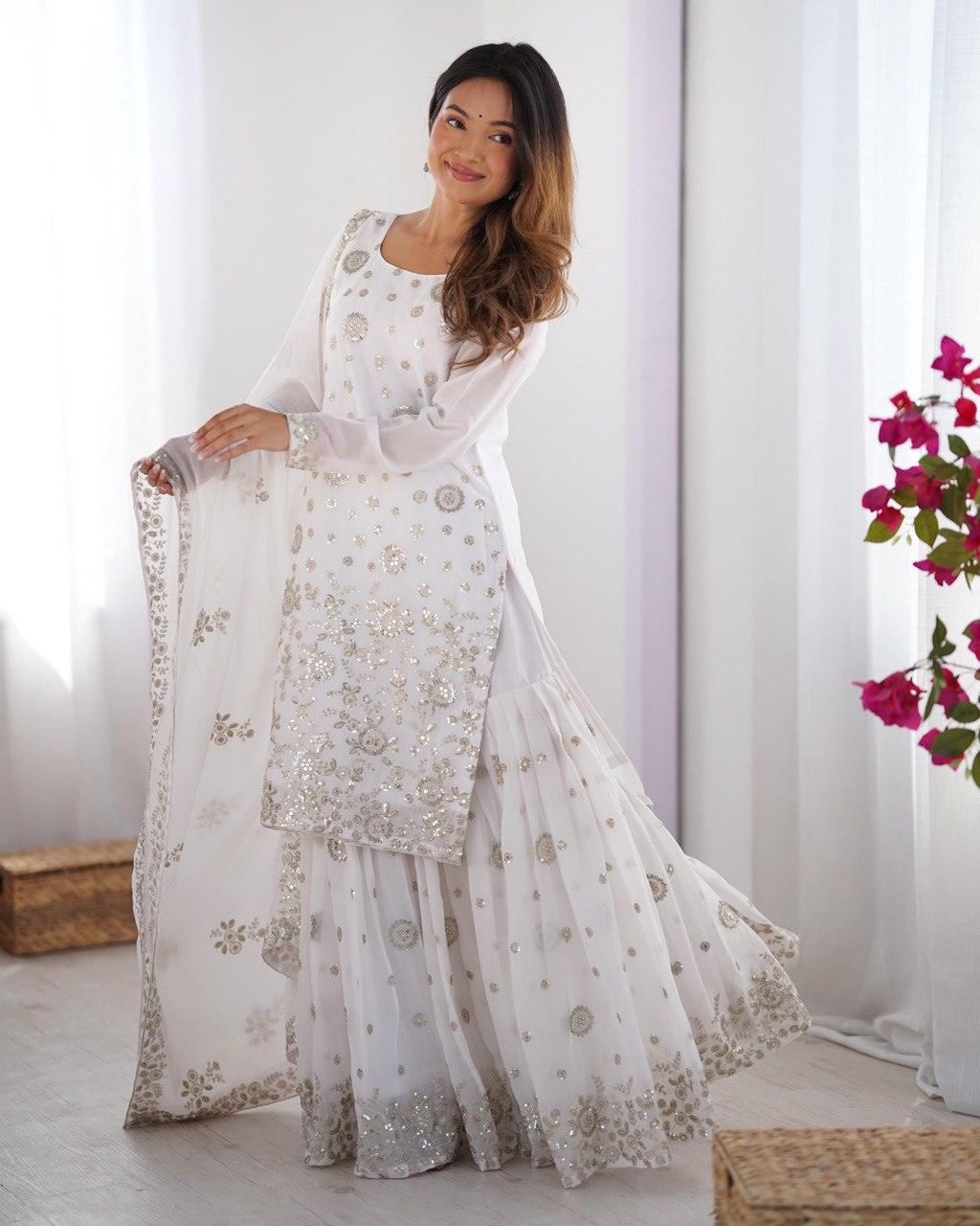 Womenline White Color Stylish Sharara