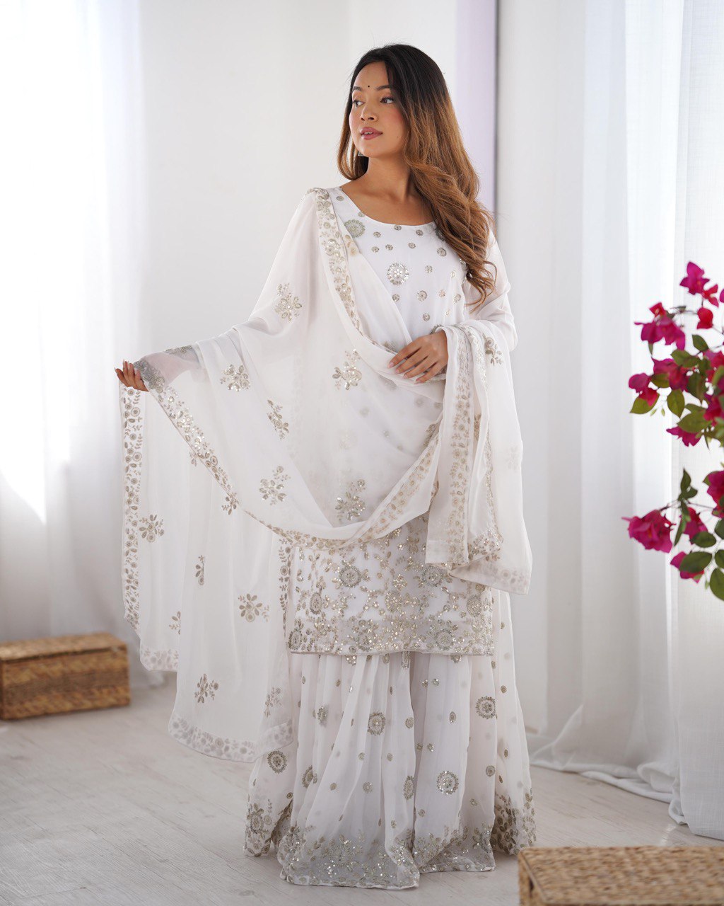 Womenline White Color Stylish Sharara
