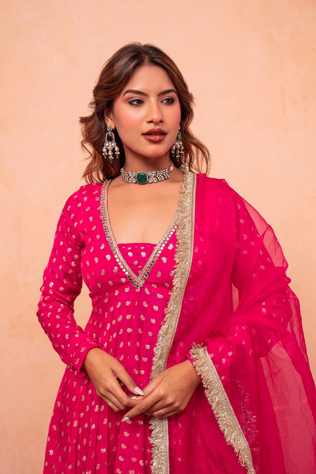Womenline Rani Pink Foil Print Sharara Suit with Designer Dupatta
