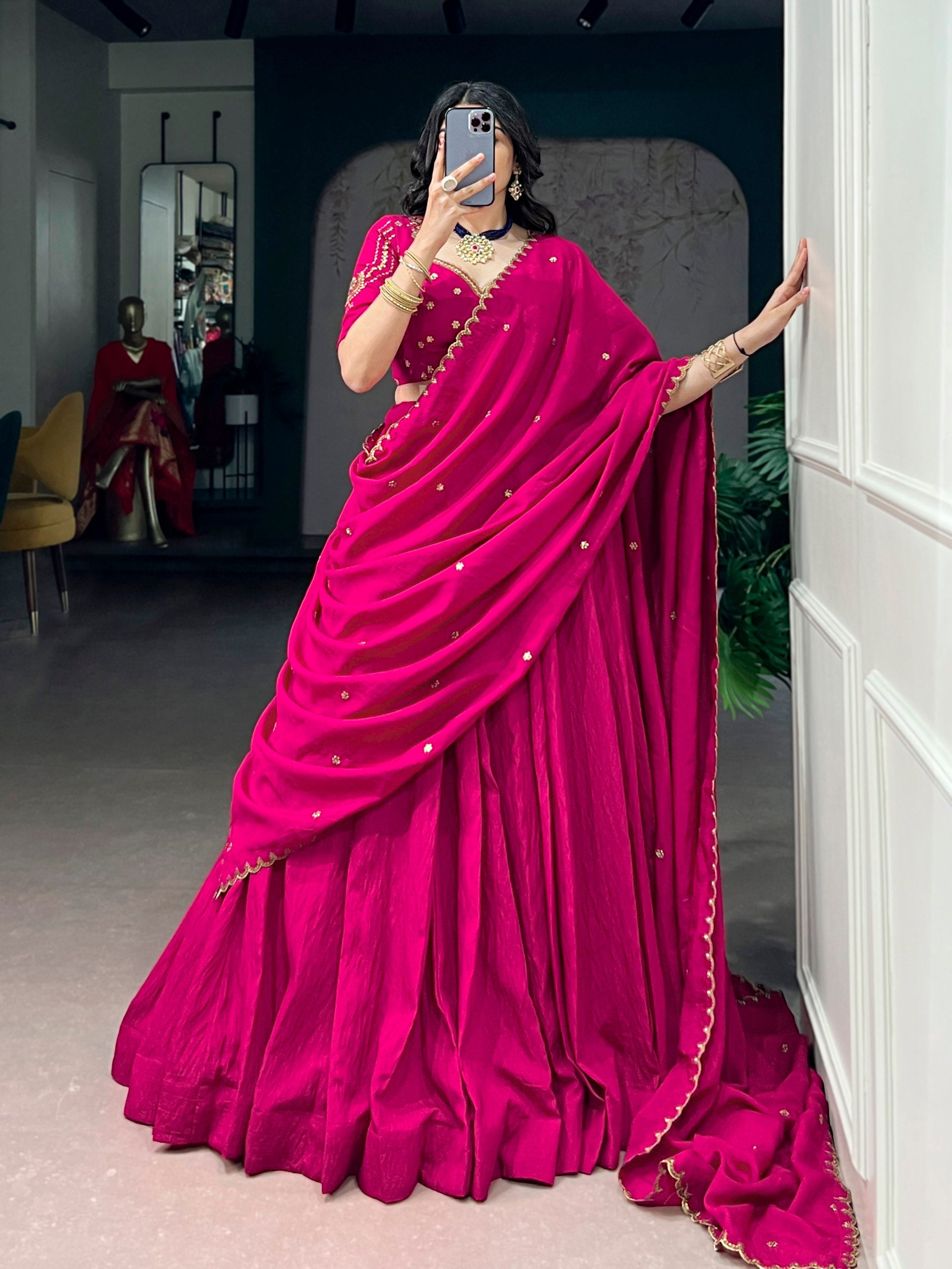 Womenline Rani Pink Designer Lehenga with Embroidered Dupatta