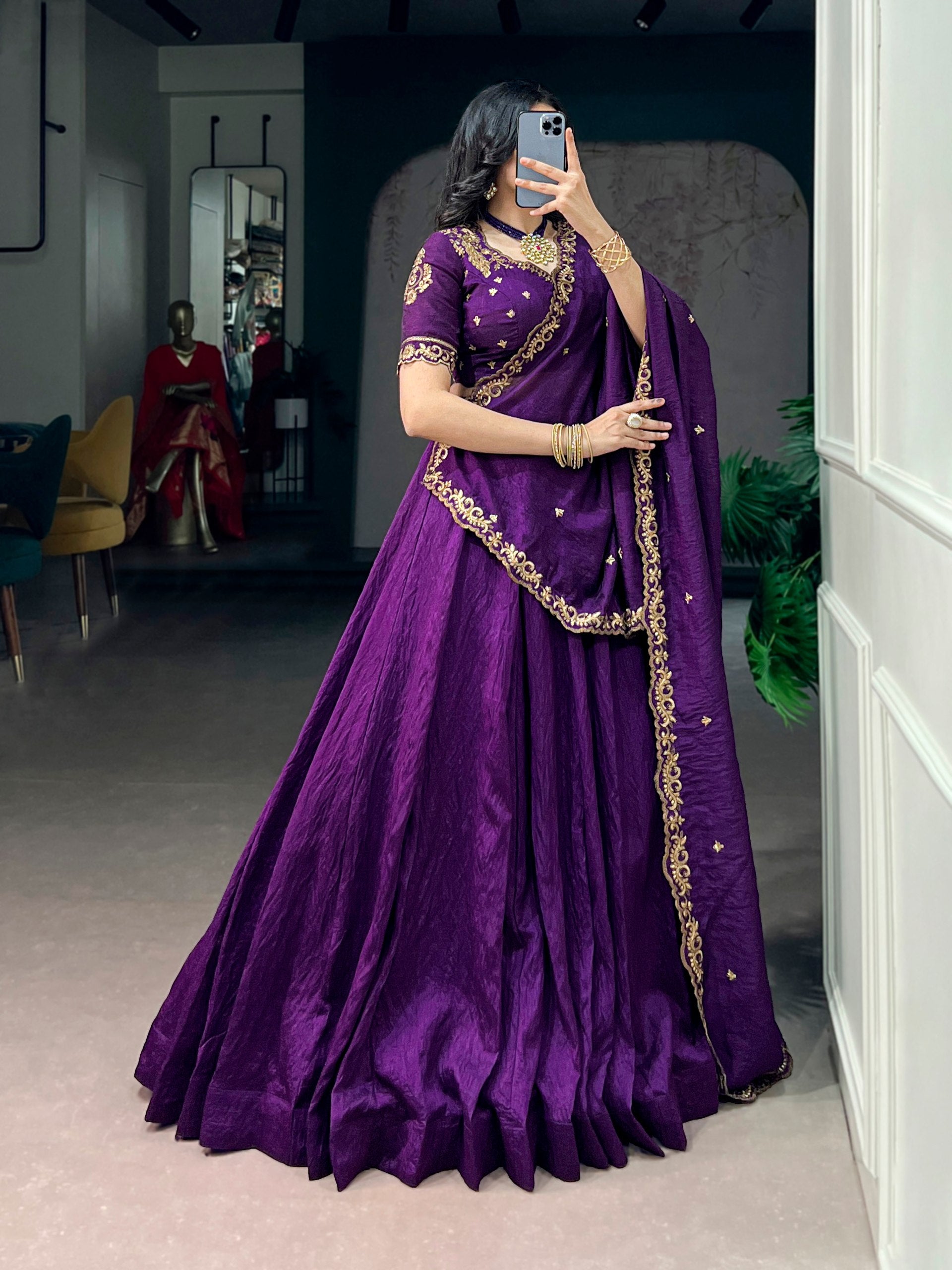 Womenline Royal Purple Designer Lehenga with Embroidered Dupatta