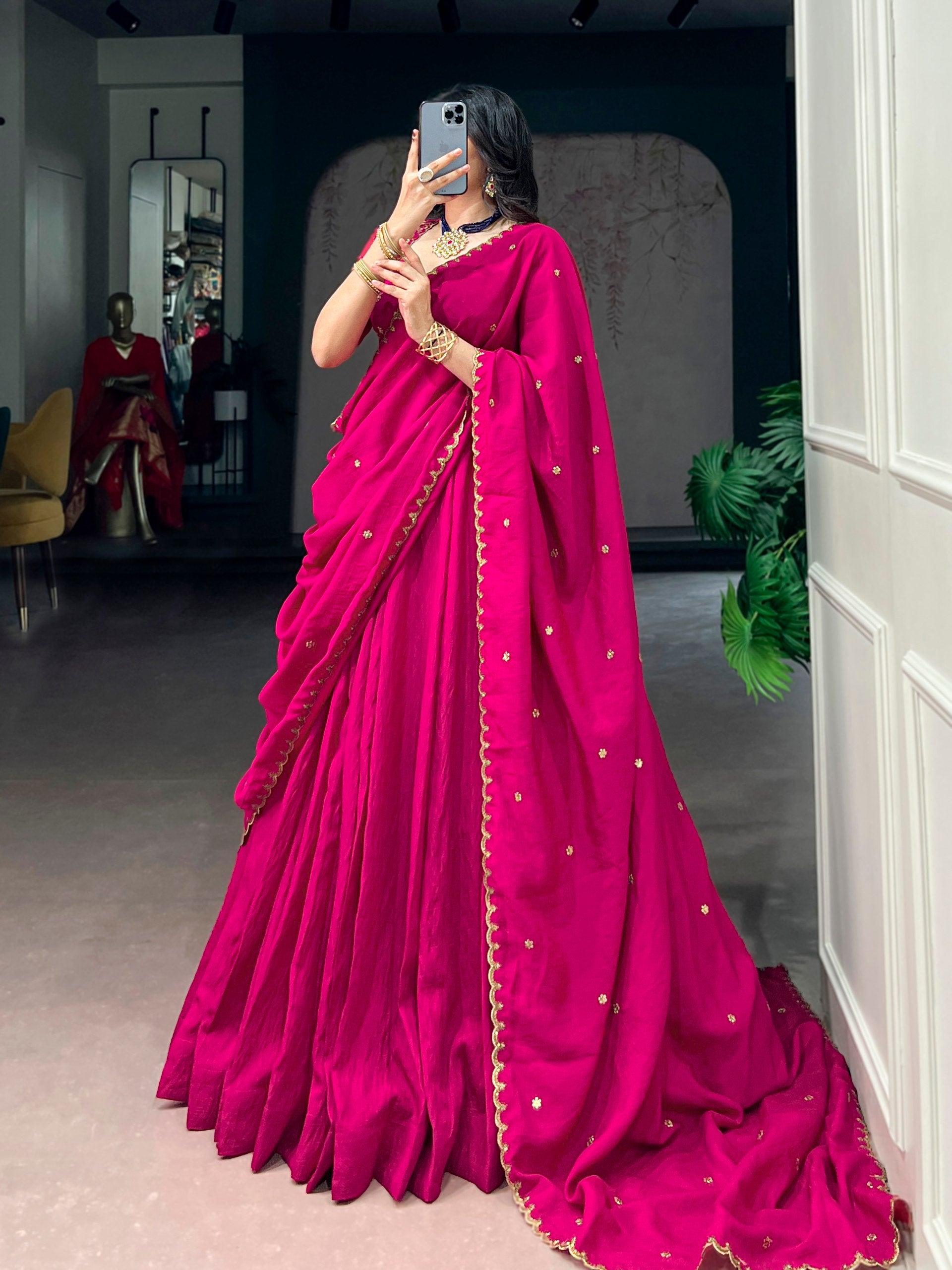 Womenline Rani Pink Designer Lehenga with Embroidered Dupatta