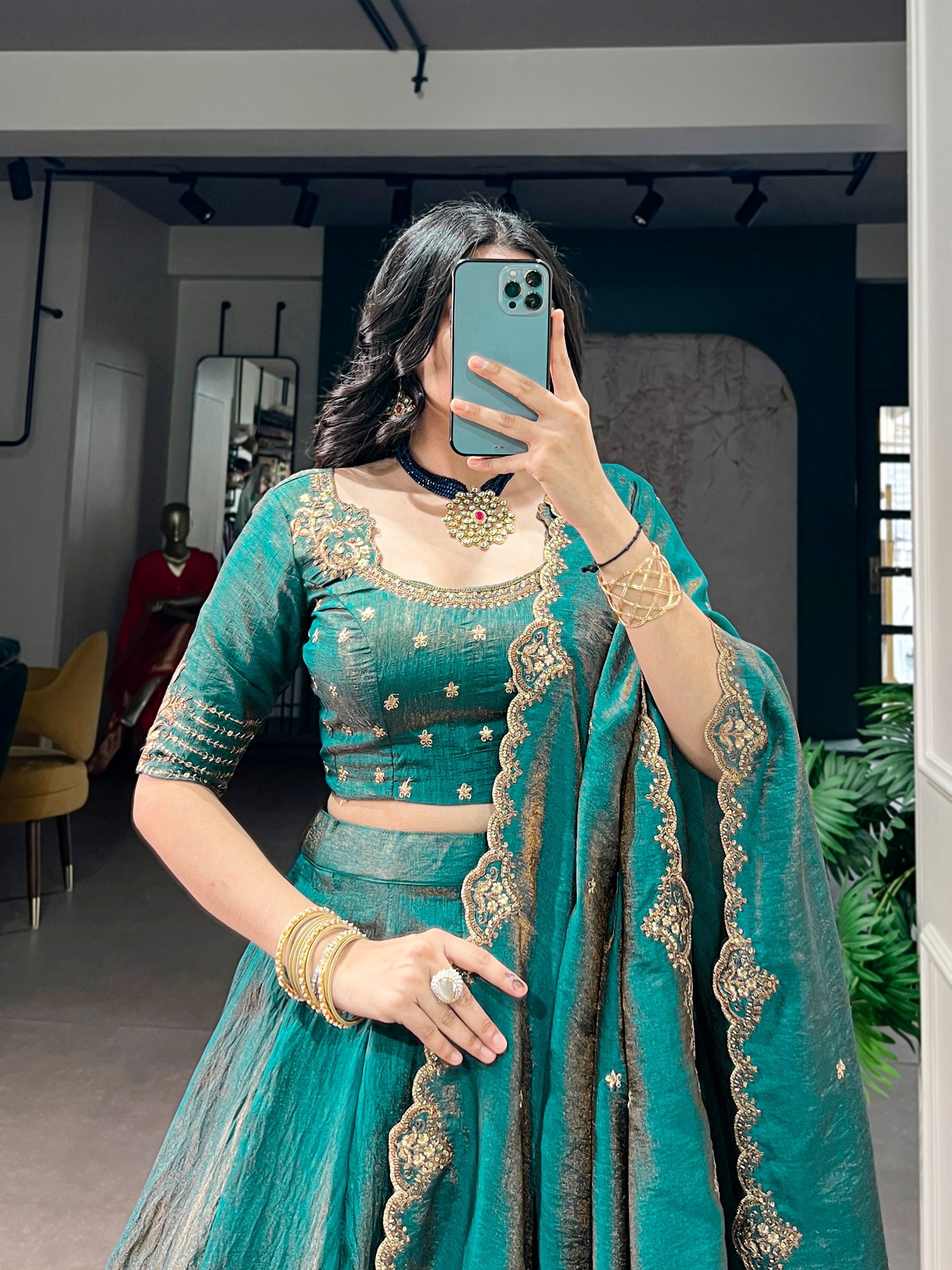Womenline Emerald Royale Designer Lehenga with Embroidered Dupatta