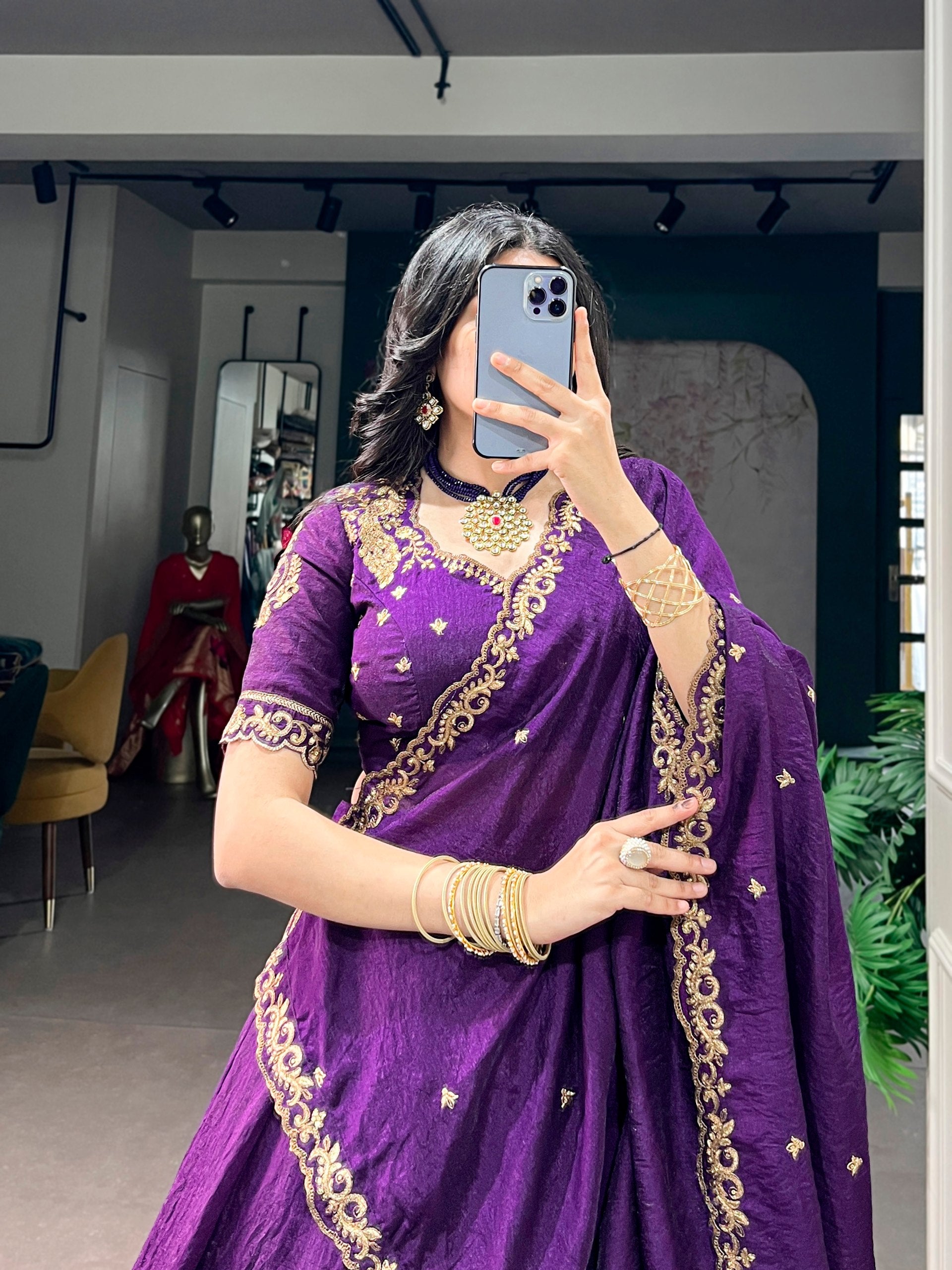 Womenline Royal Purple Designer Lehenga with Embroidered Dupatta