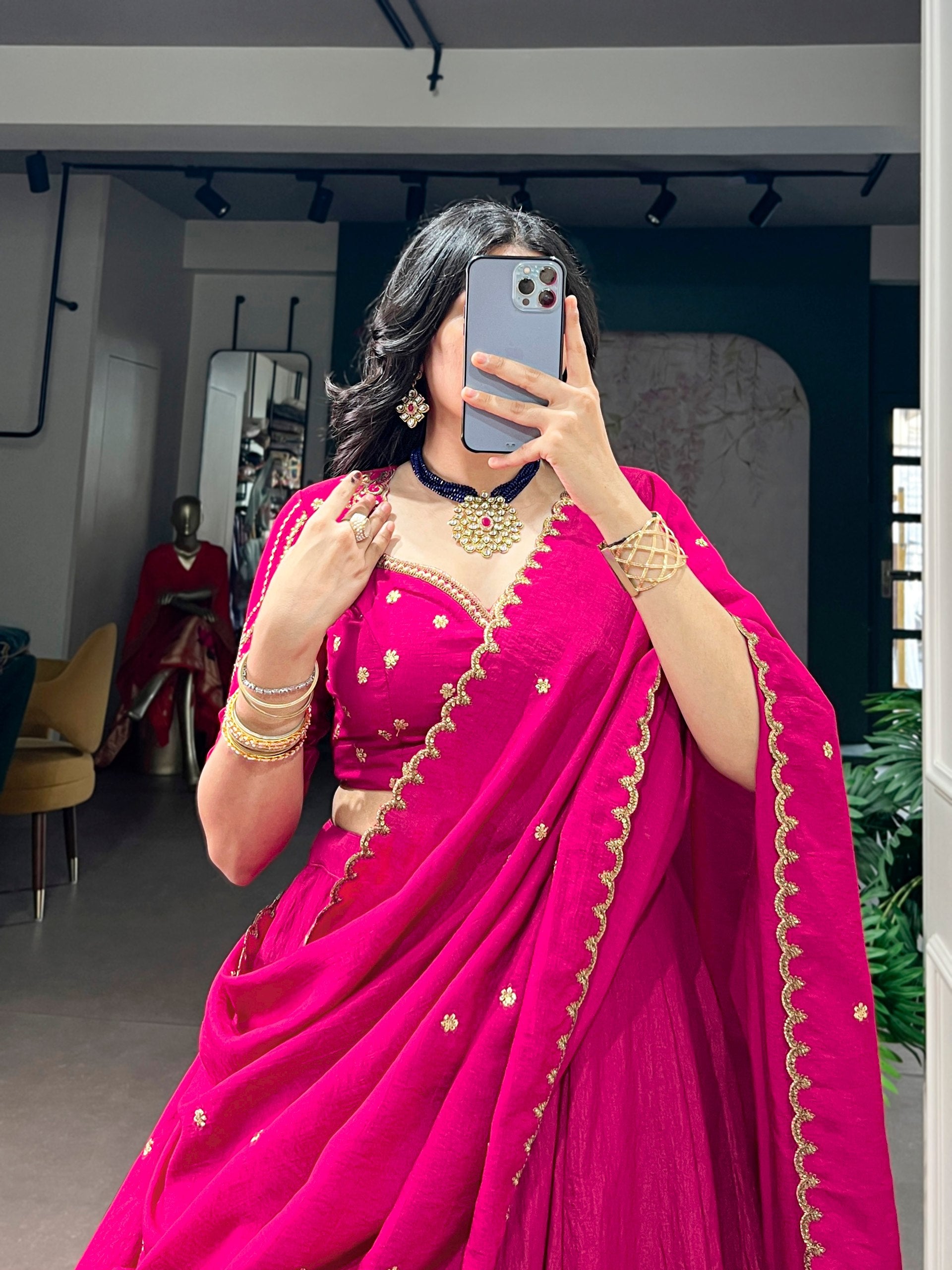 Womenline Rani Pink Designer Lehenga with Embroidered Dupatta