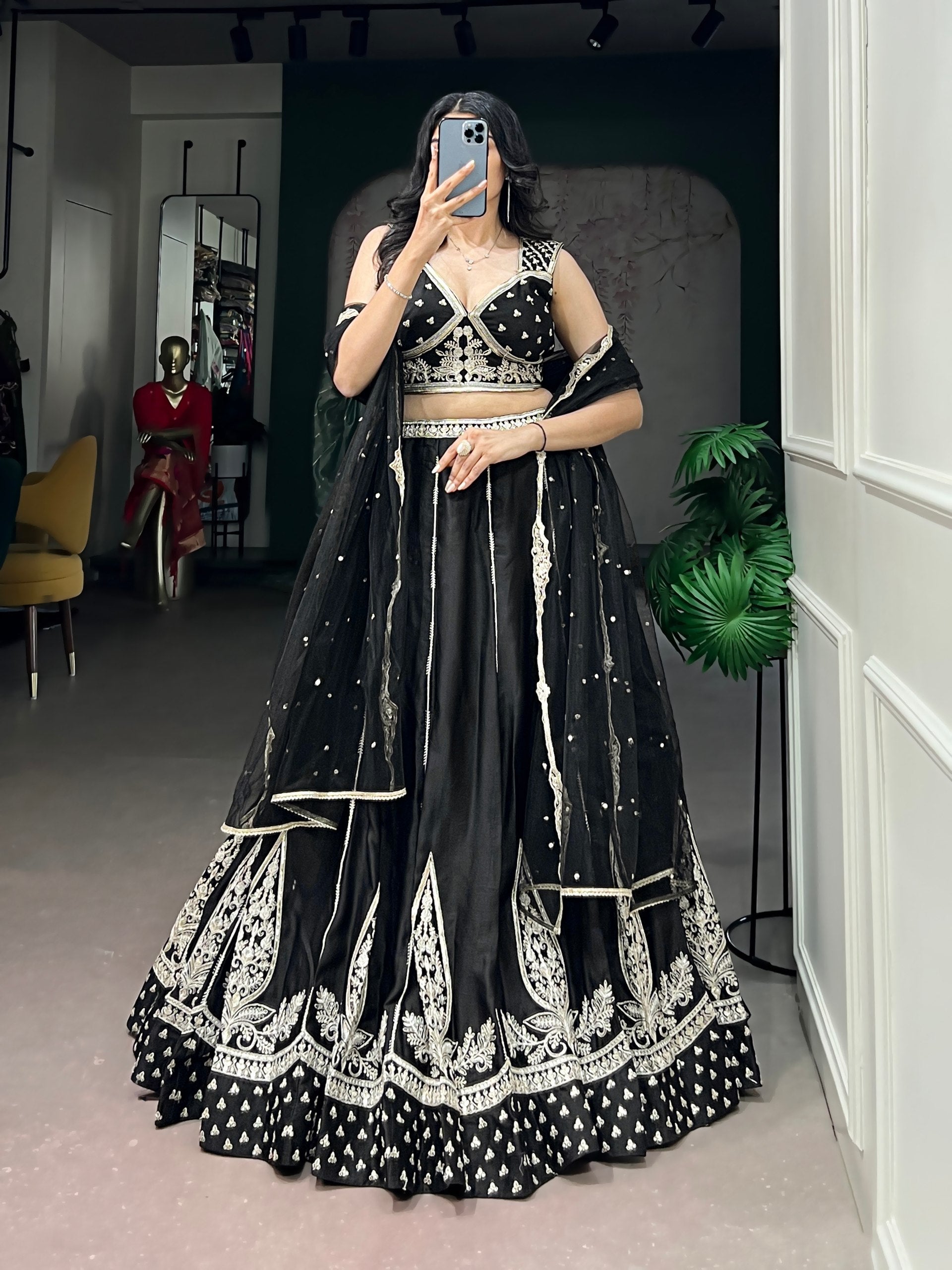 Womenline Midnight Noir Embroidered Designer Lehenga Set