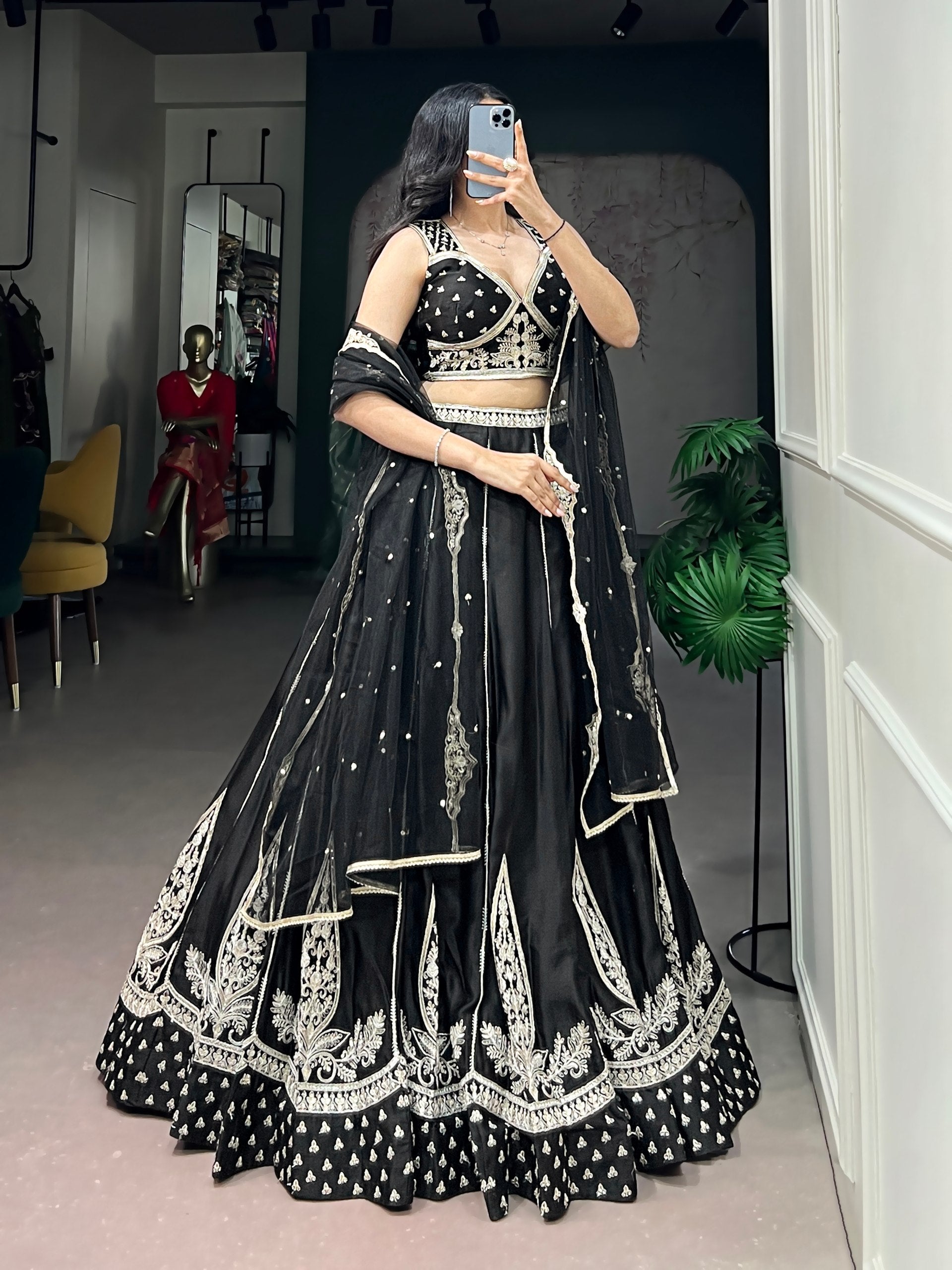 Womenline Midnight Noir Embroidered Designer Lehenga Set