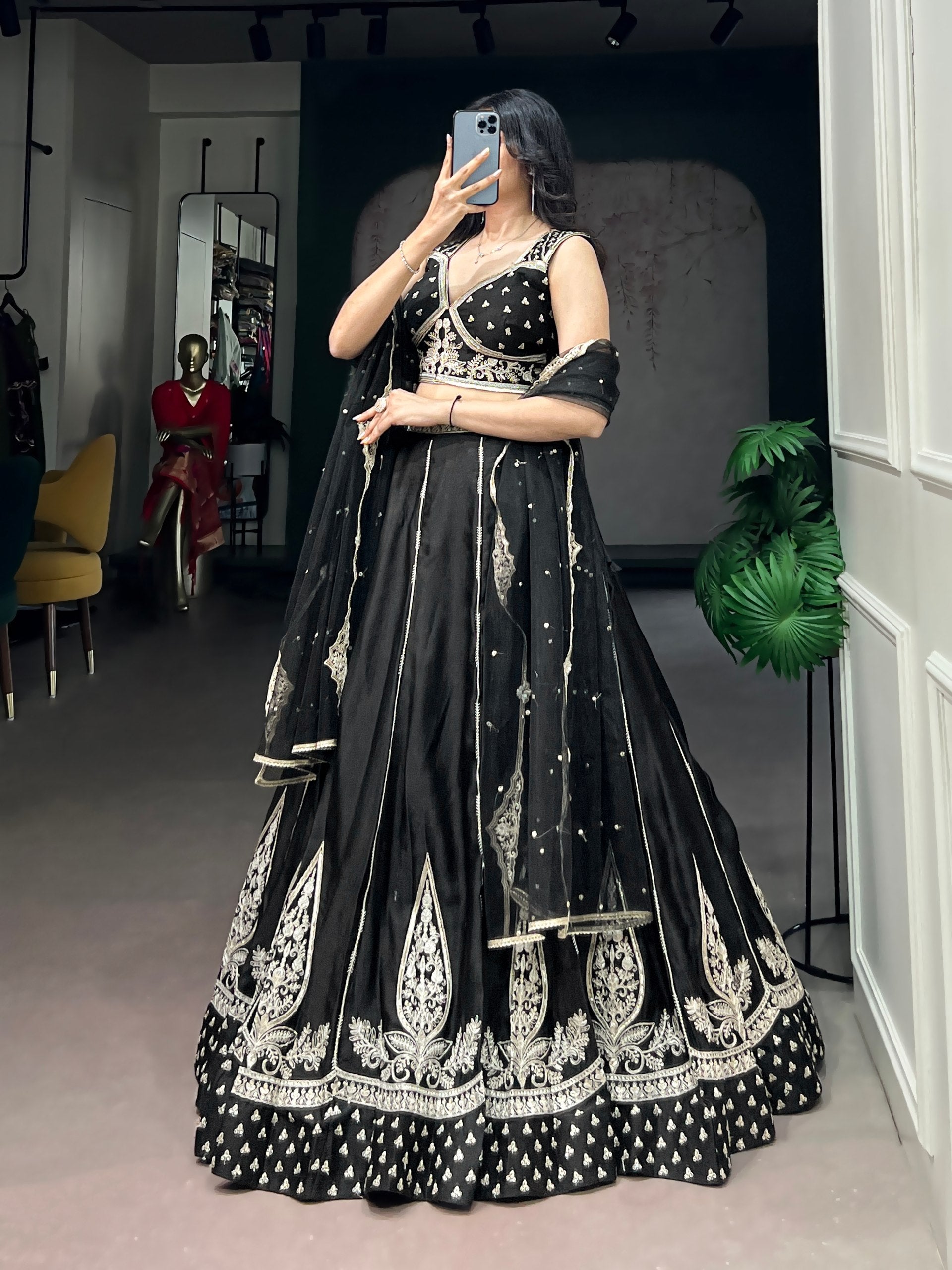 Womenline Midnight Noir Embroidered Designer Lehenga Set