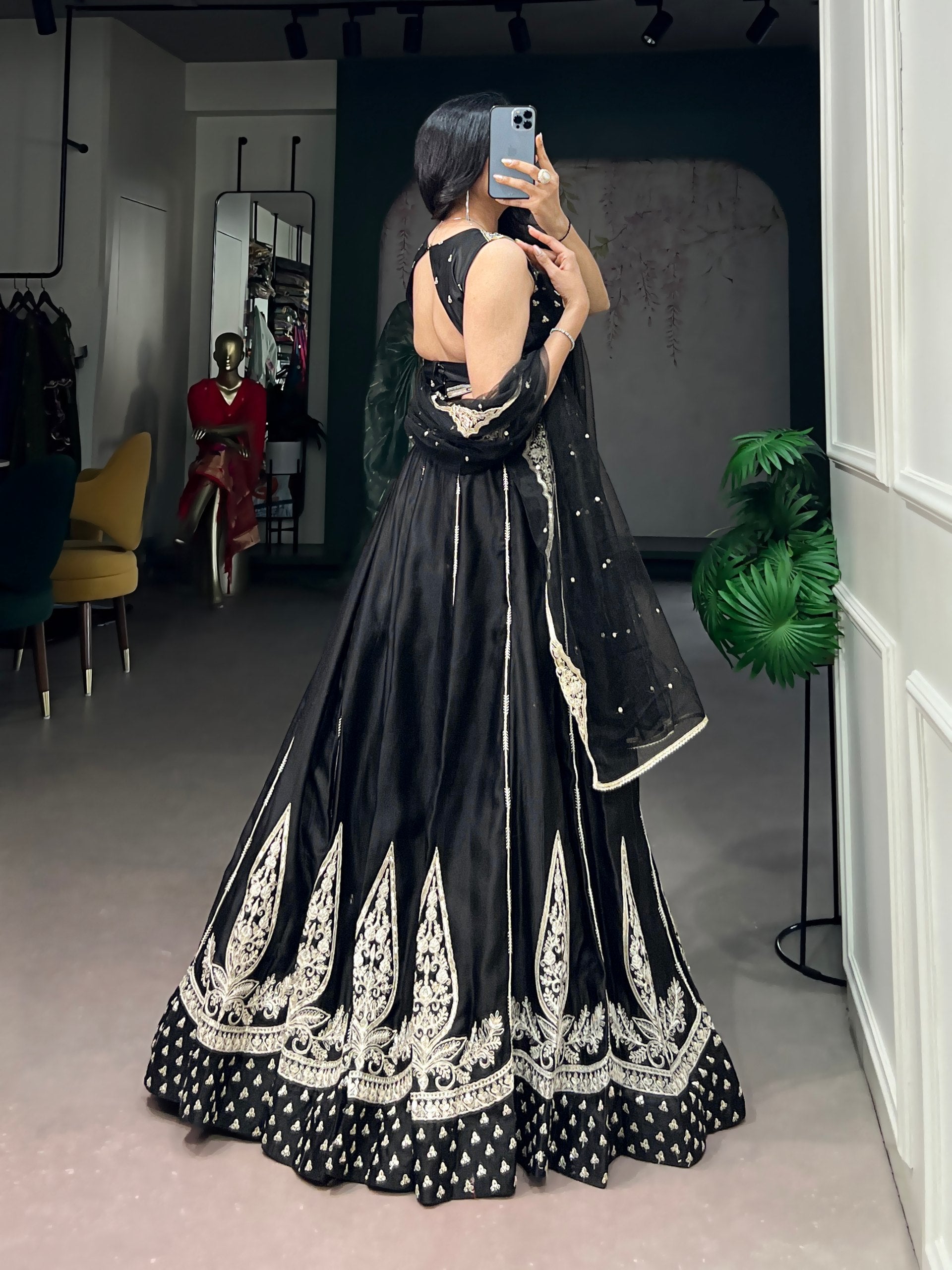 Womenline Midnight Noir Embroidered Designer Lehenga Set