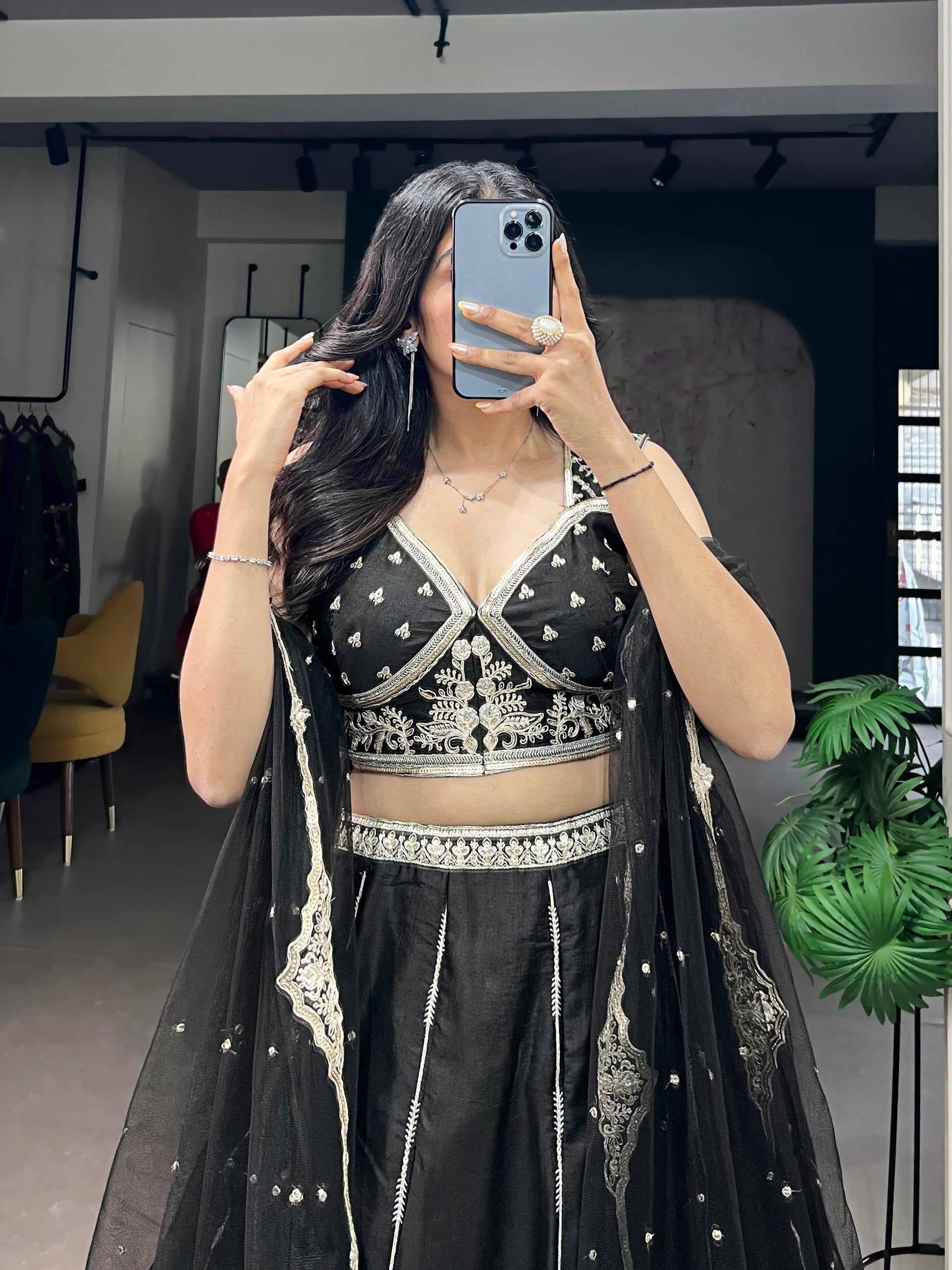 Womenline Midnight Noir Embroidered Designer Lehenga Set