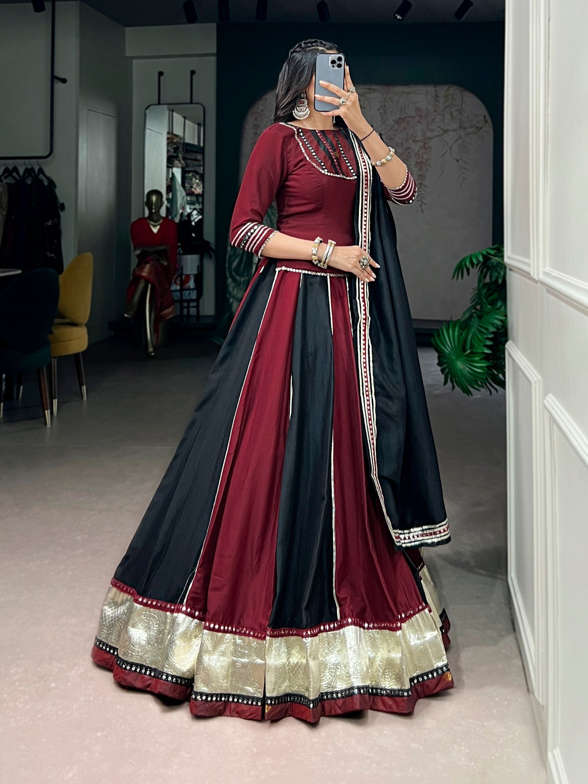 Womenline Maroon Noir Navratri Anarkali Gown Set