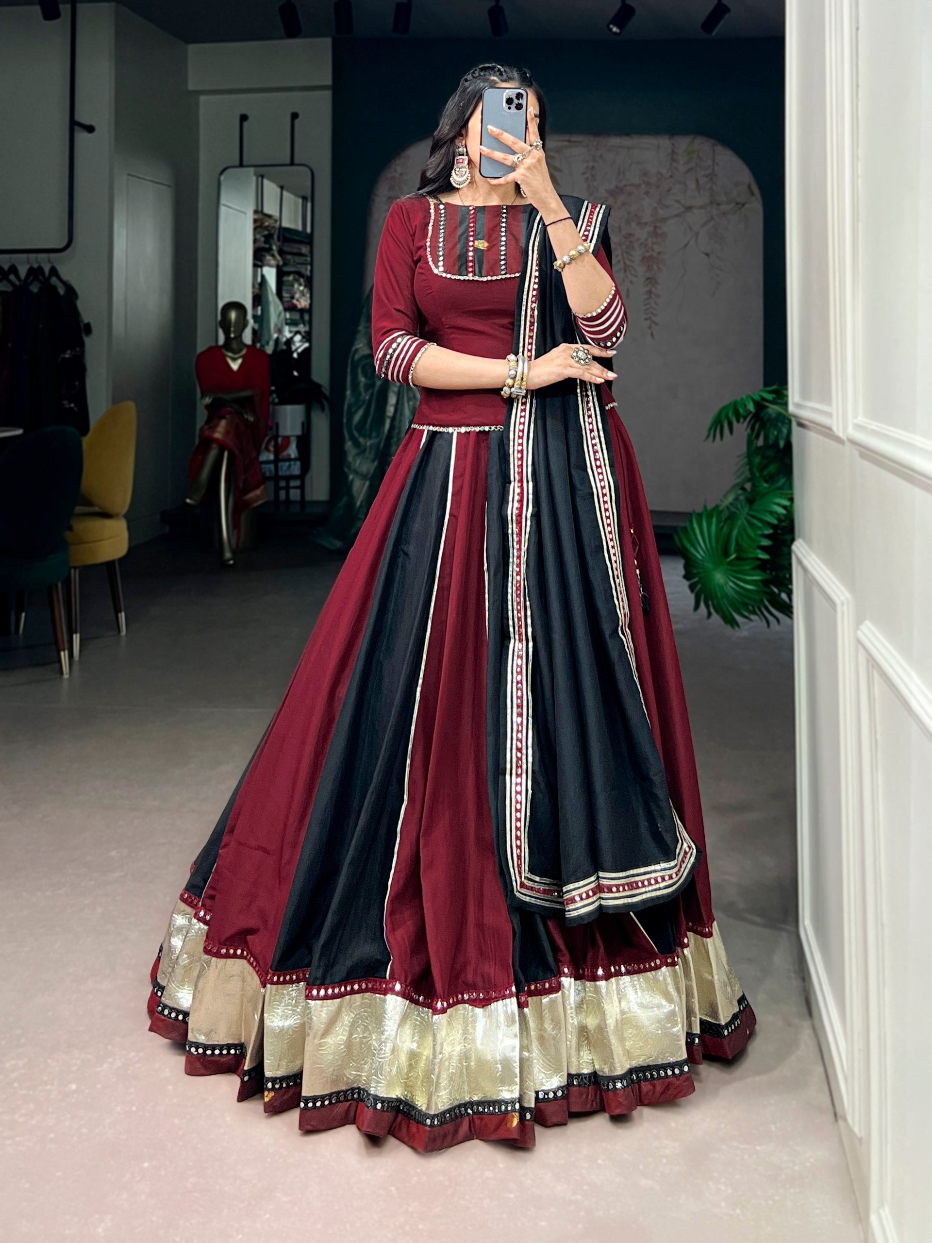 Womenline Maroon Noir Navratri Anarkali Gown Set