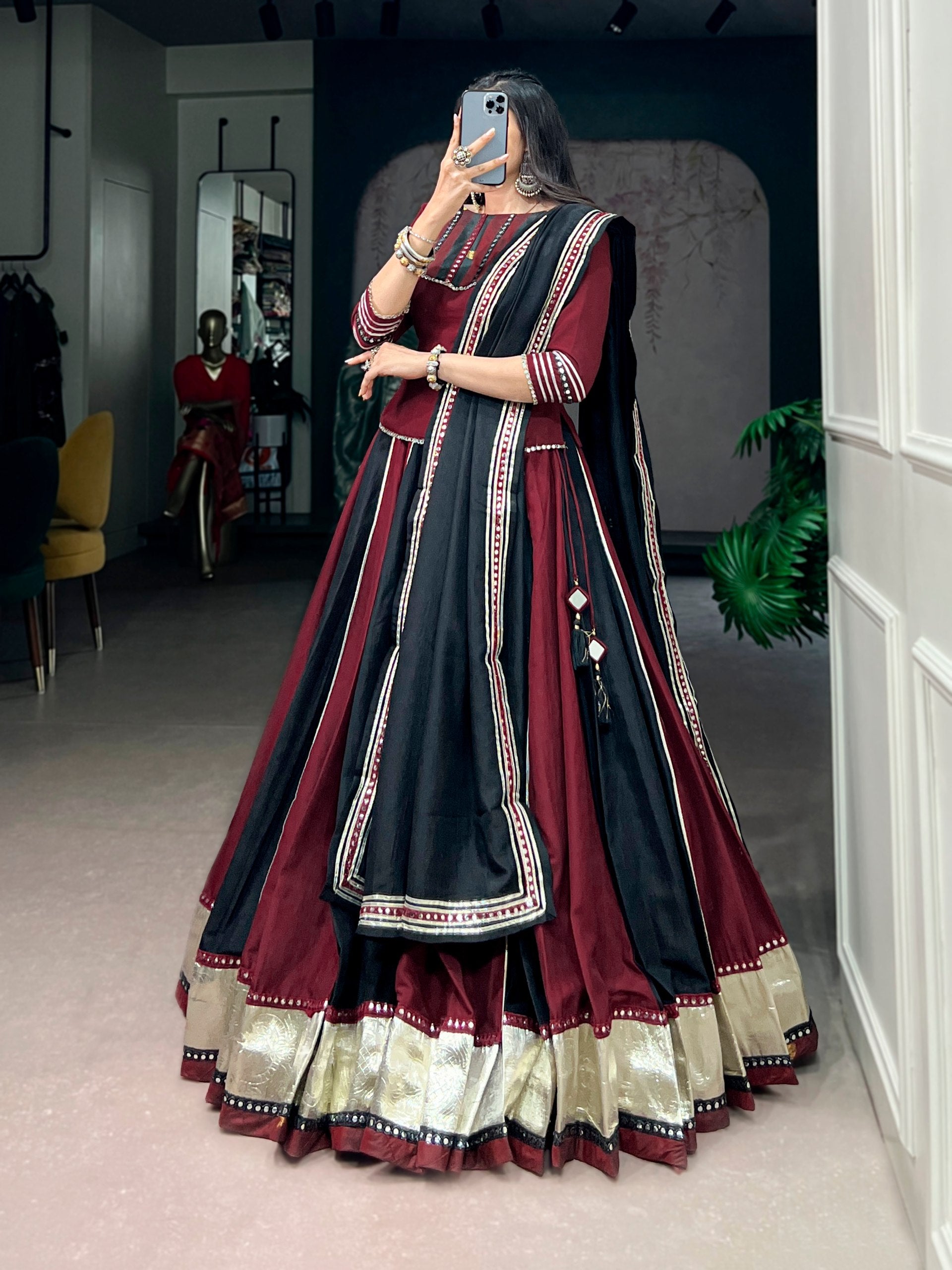 Womenline Maroon Noir Navratri Anarkali Gown Set