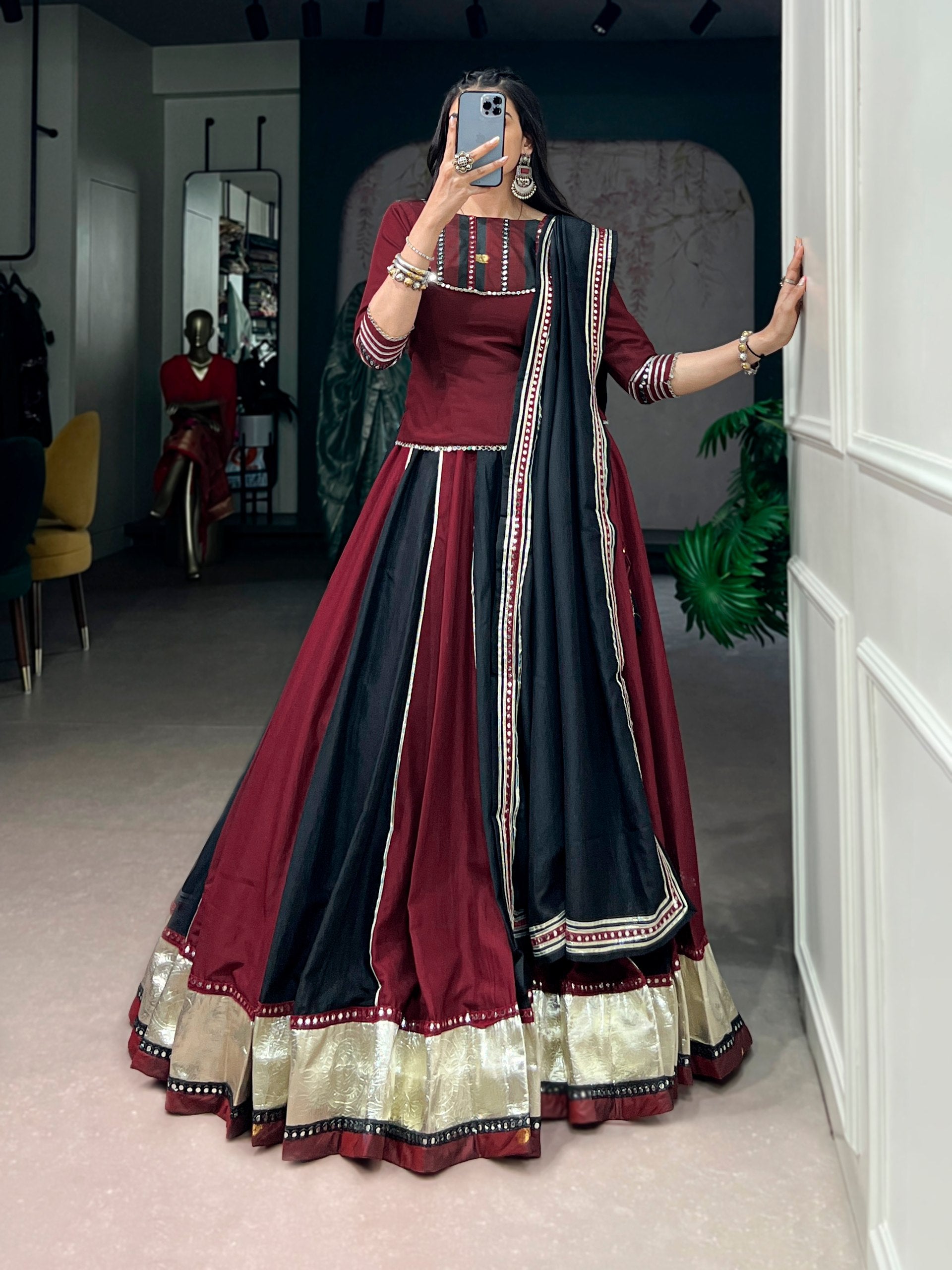 Womenline Maroon Noir Navratri Anarkali Gown Set