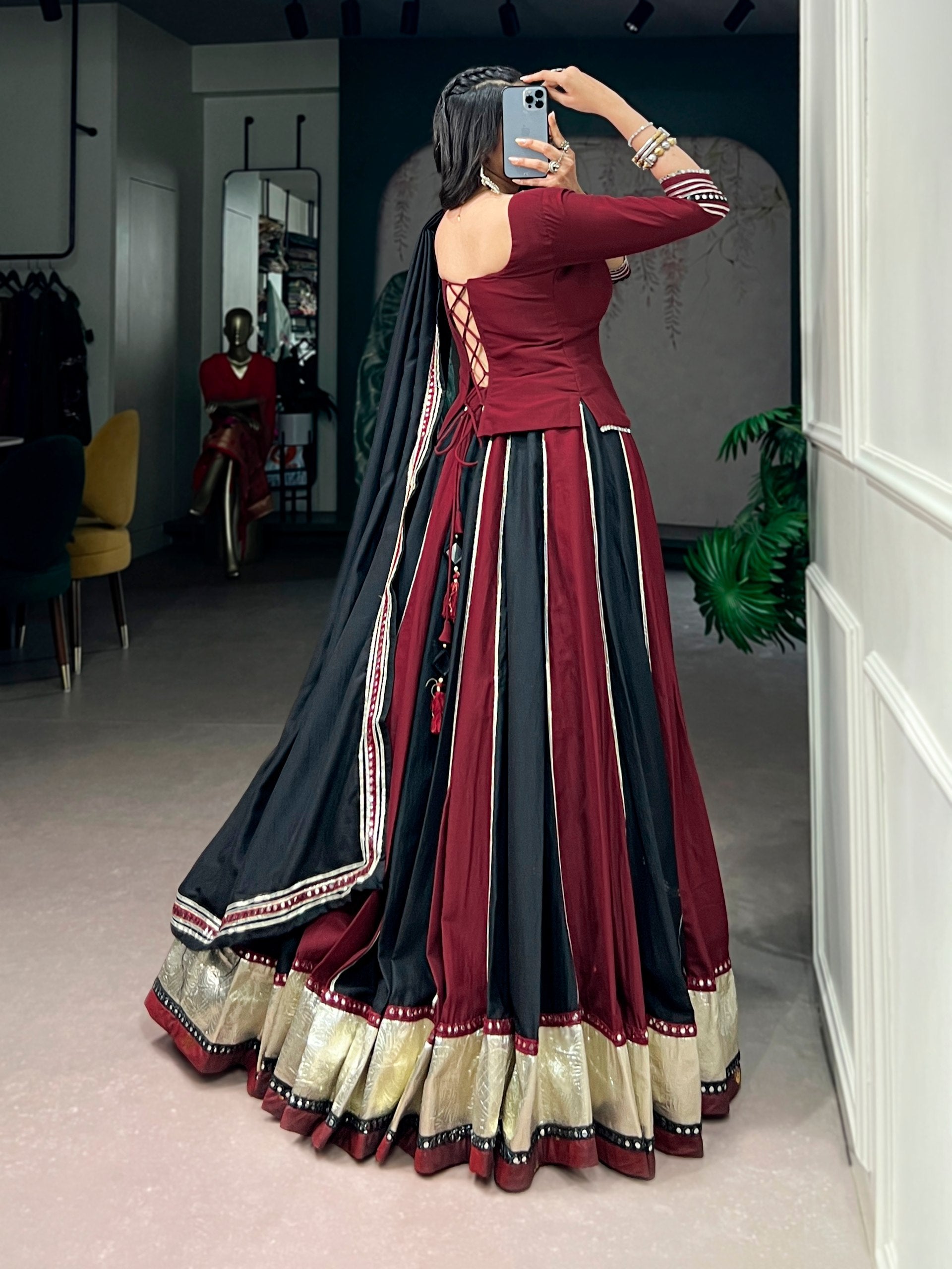 Womenline Maroon Noir Navratri Anarkali Gown Set