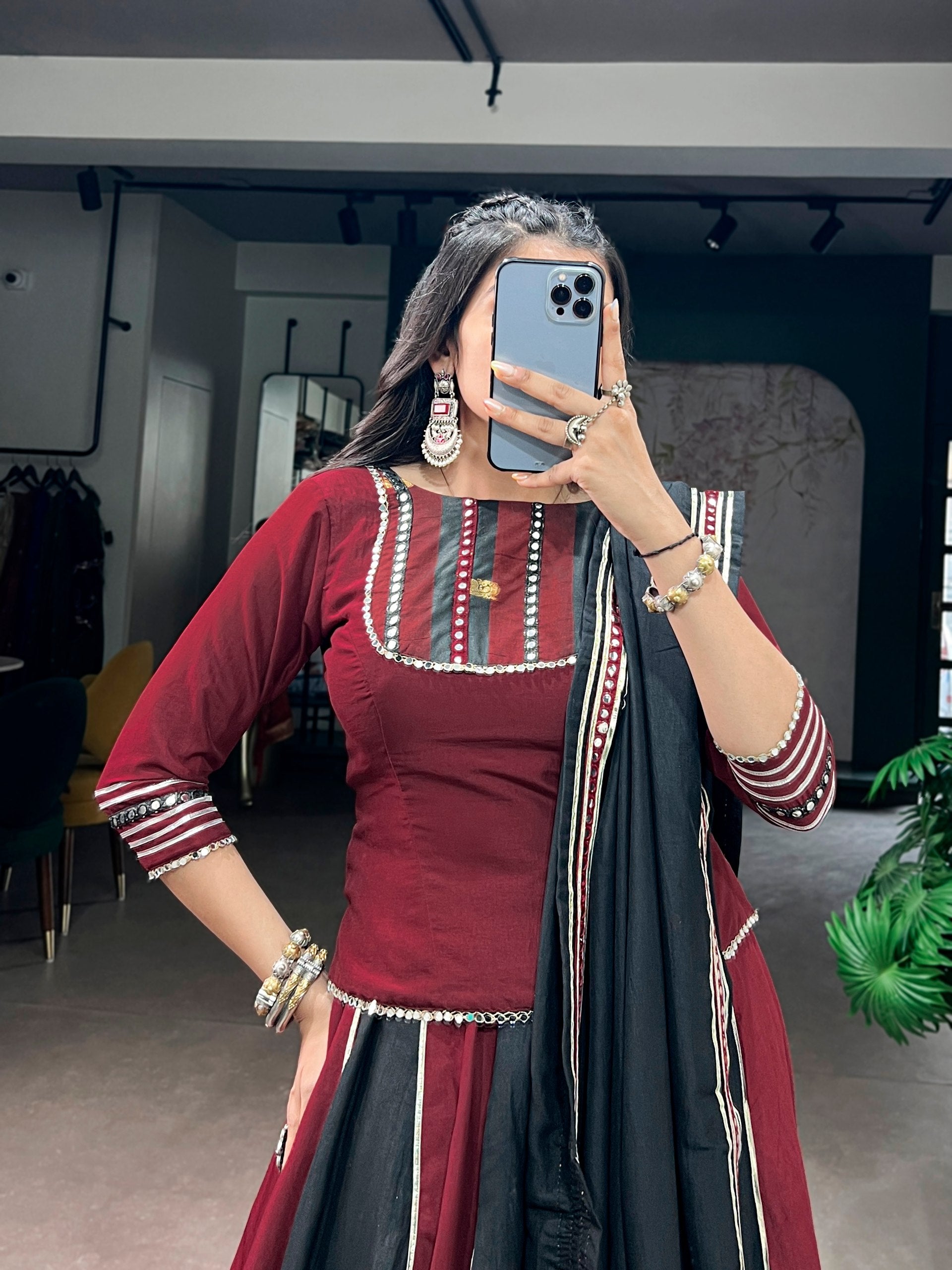 Womenline Maroon Noir Navratri Anarkali Gown Set