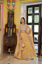 Womenline Sunshine Yellow Floral Designer Lehenga with Embroidered Cape