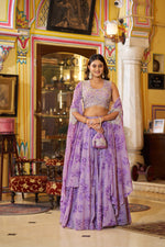 Womenline Lavender Bloom Floral Designer Lehenga with Embroidered Cape