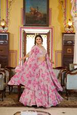 Womenline Blush Bloom Floral Designer Lehenga with Embroidered Cape