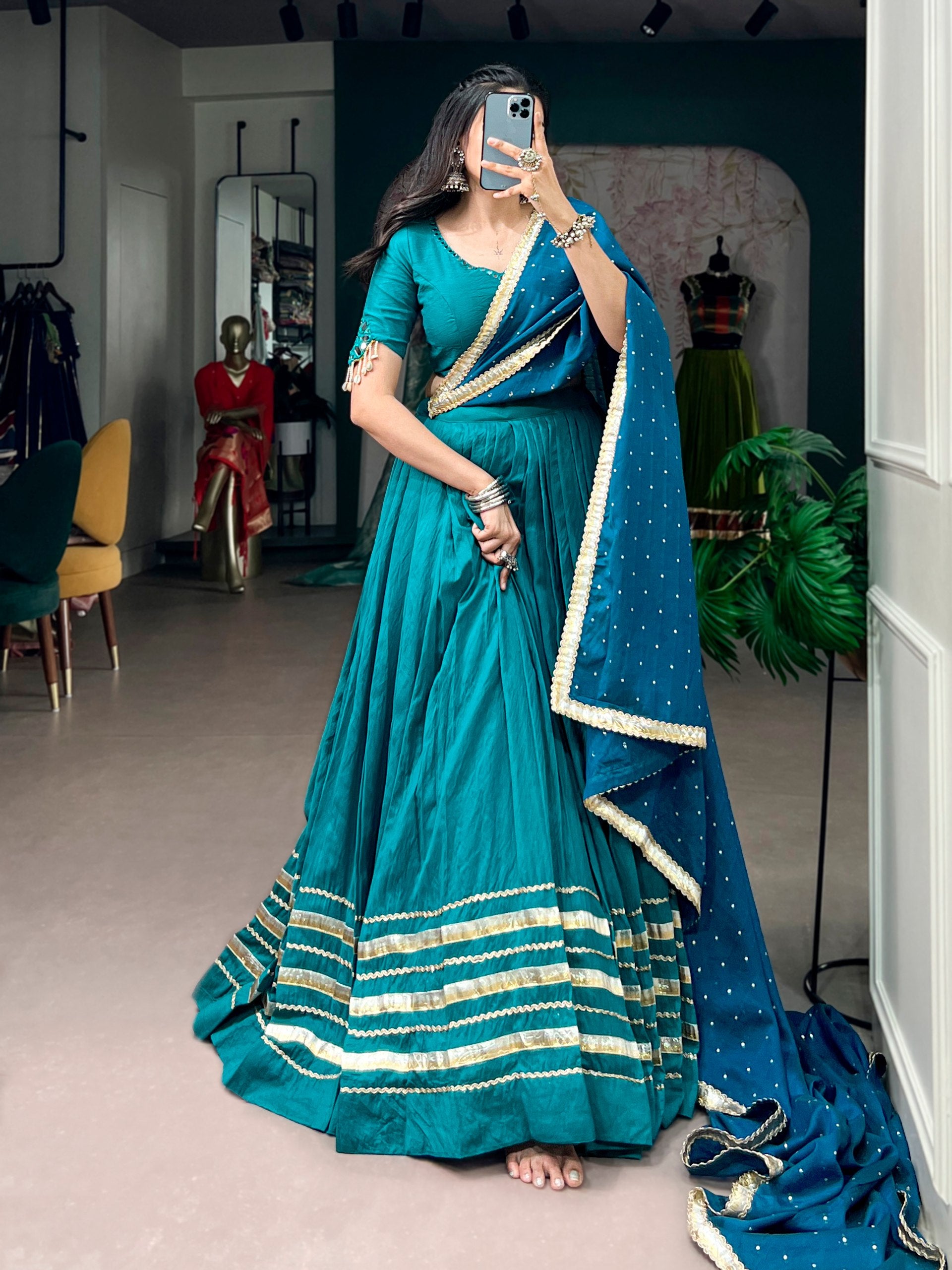 Womenline Teal Elegance Navratri Lehenga with Designer Dupatta
